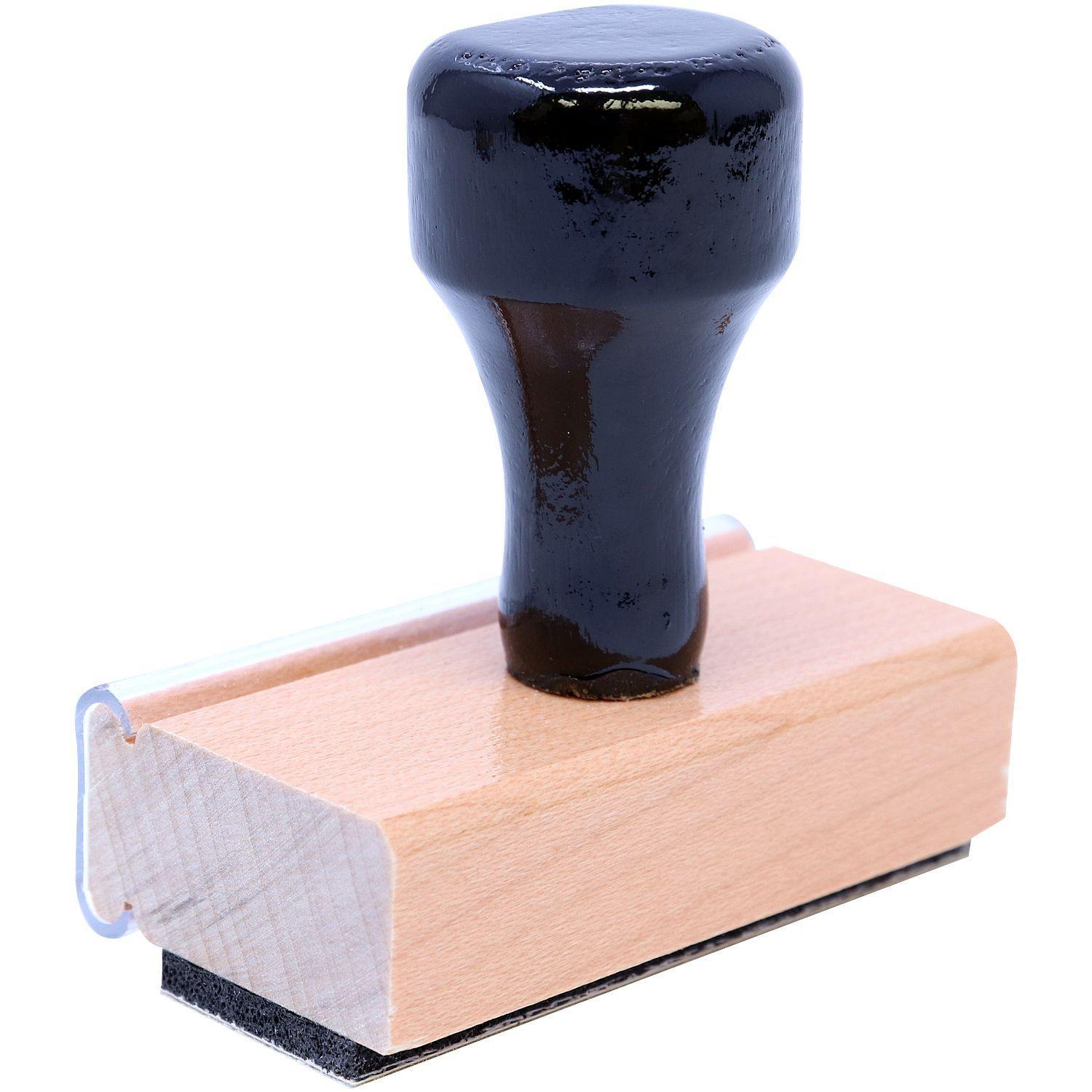 Rectangular wood mount stamp with black handle, labeled Regular Issued for Construction Stamp, on a white background.