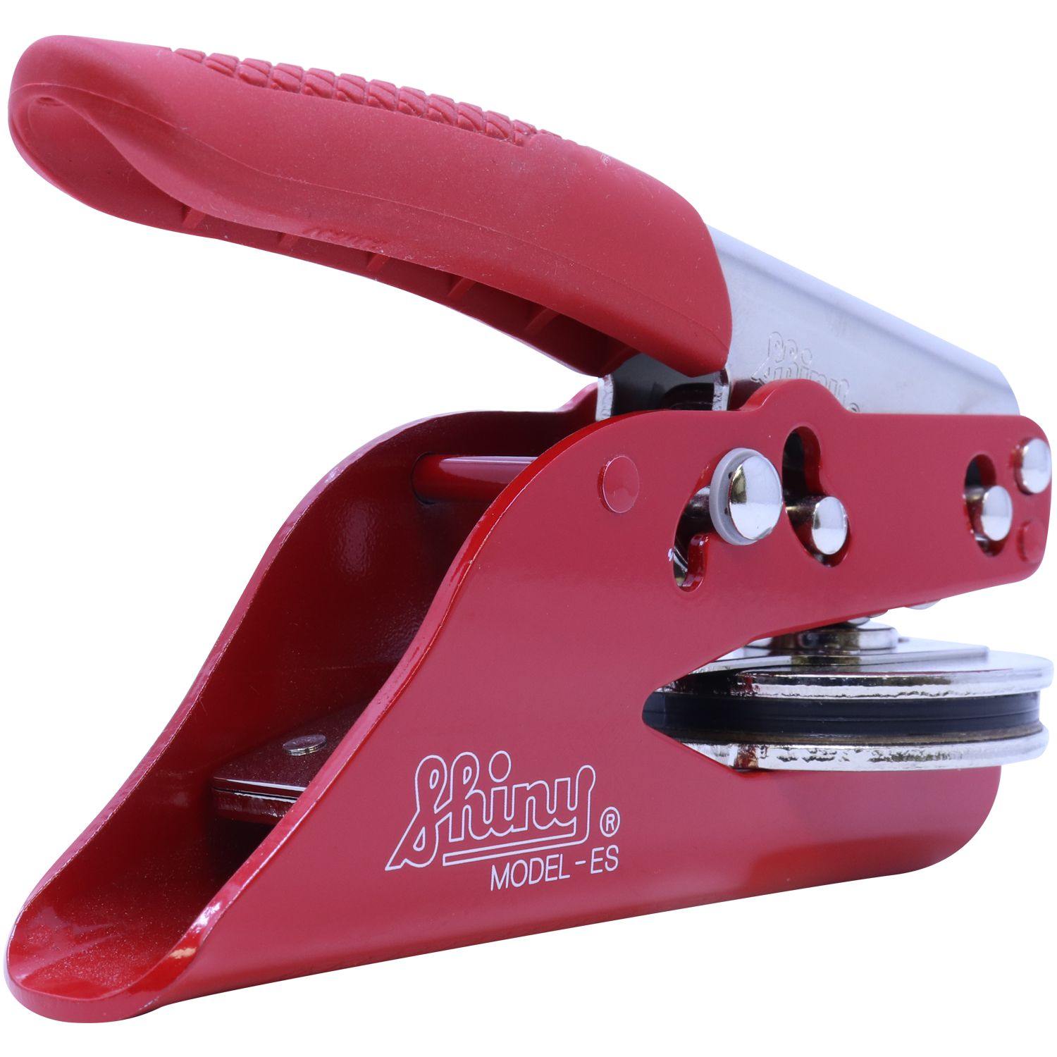 Red Real Estate Appraiser Red Soft Seal Embosser with a sturdy metal frame and ergonomic handle, designed for precise and professional embossing.