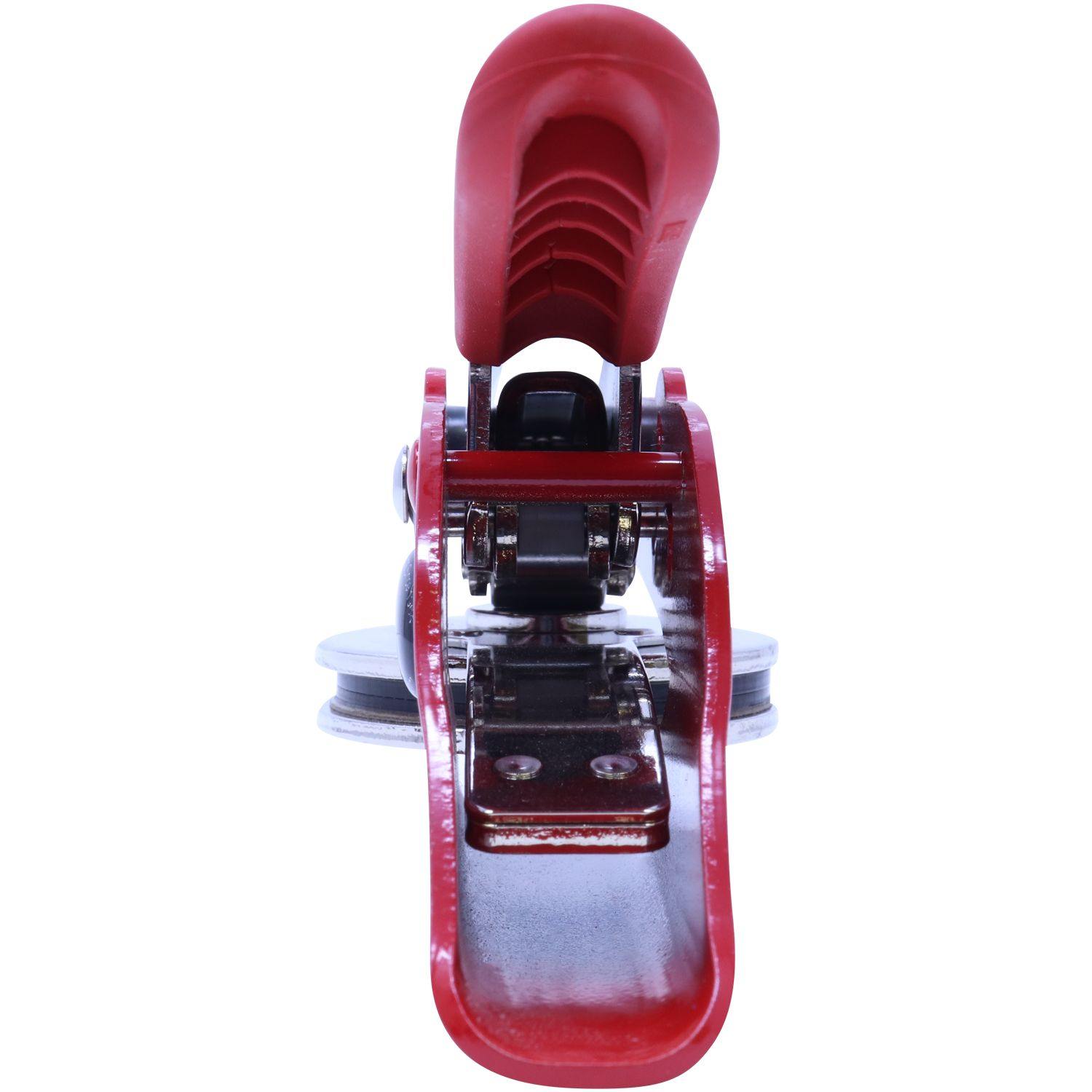 Red Real Estate Appraiser Soft Seal Embosser with a 1-5/8 inch imprint, shown from the back view, highlighting its sturdy metal construction.