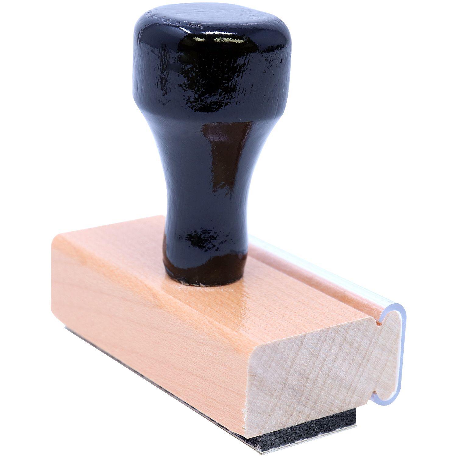 Large E Mailed Rubber Stamp with a black handle and wooden base, shown from a back angle on a white background.