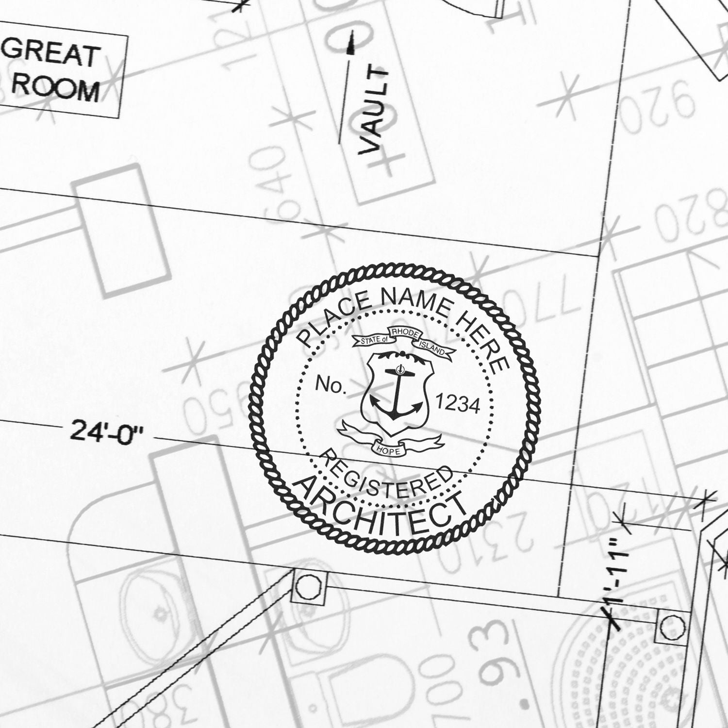 Self-Inking Rhode Island Architect Stamp Stamped Example