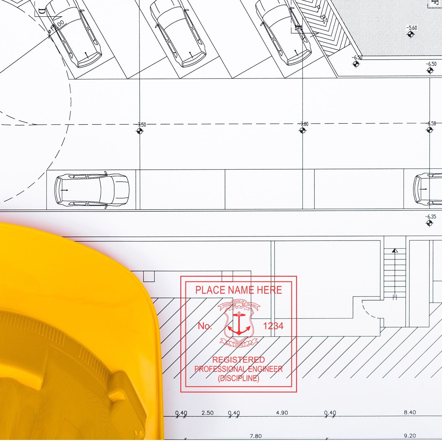 Digital Rhode Island PE Stamp and Electronic Seal for Rhode Island Engineer in use photo showing a stamped imprint of the Digital Rhode Island PE Stamp and Electronic Seal for Rhode Island Engineer