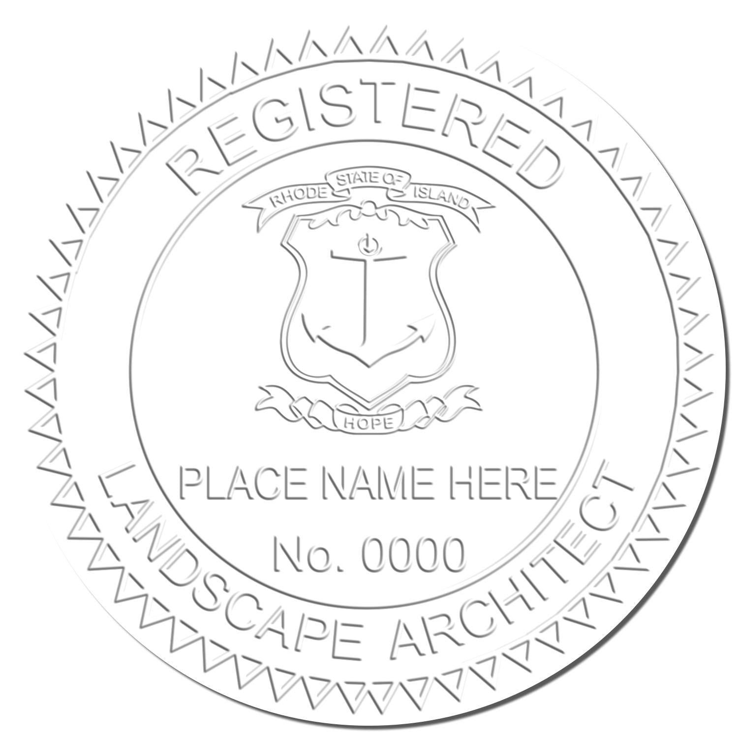 This paper is stamped with a sample imprint of the Rhode Island Desk Landscape Architectural Seal Embosser, signifying its quality and reliability.