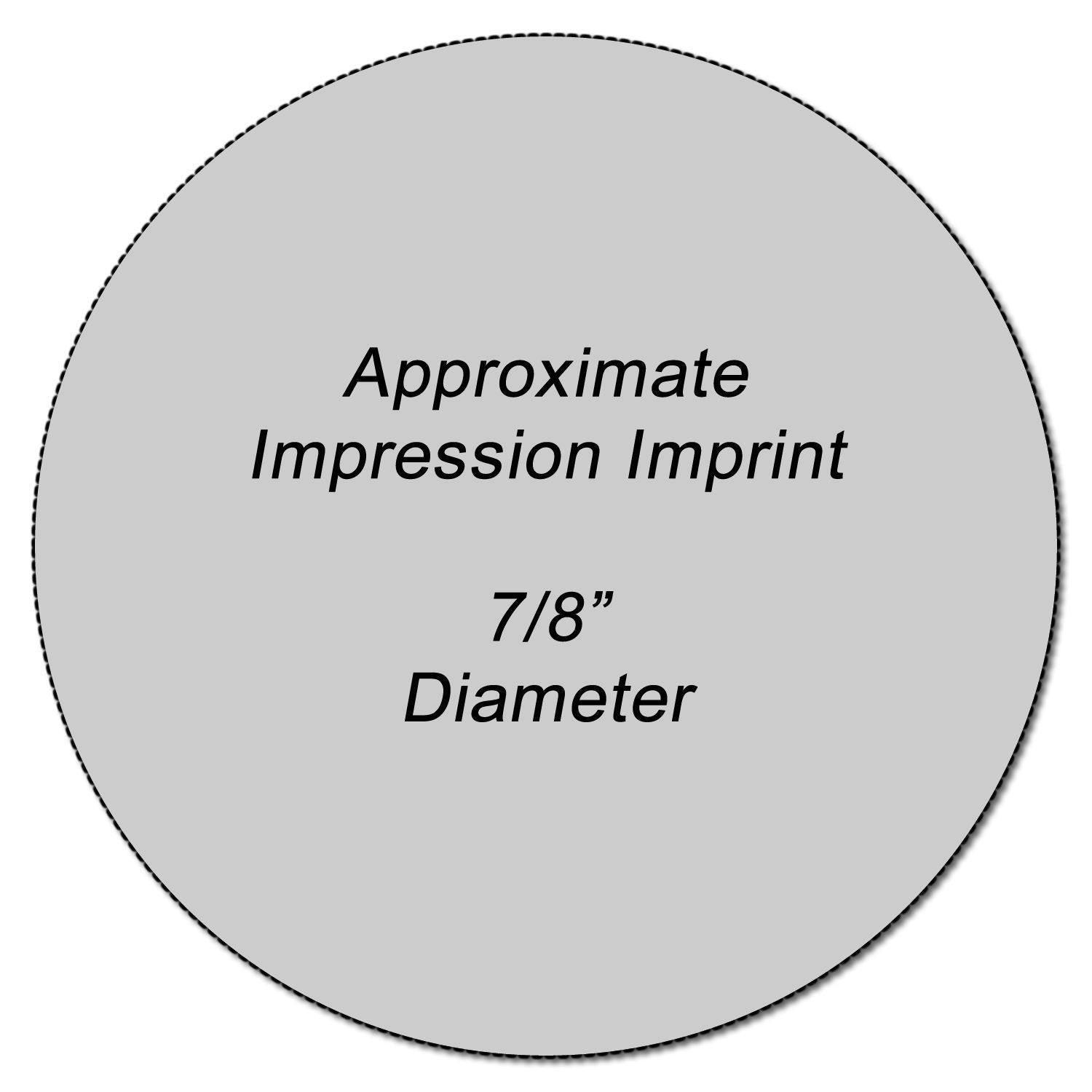 Round A+ Rubber Stamp with an approximate impression imprint of 7/8 inch diameter shown on a gray background.