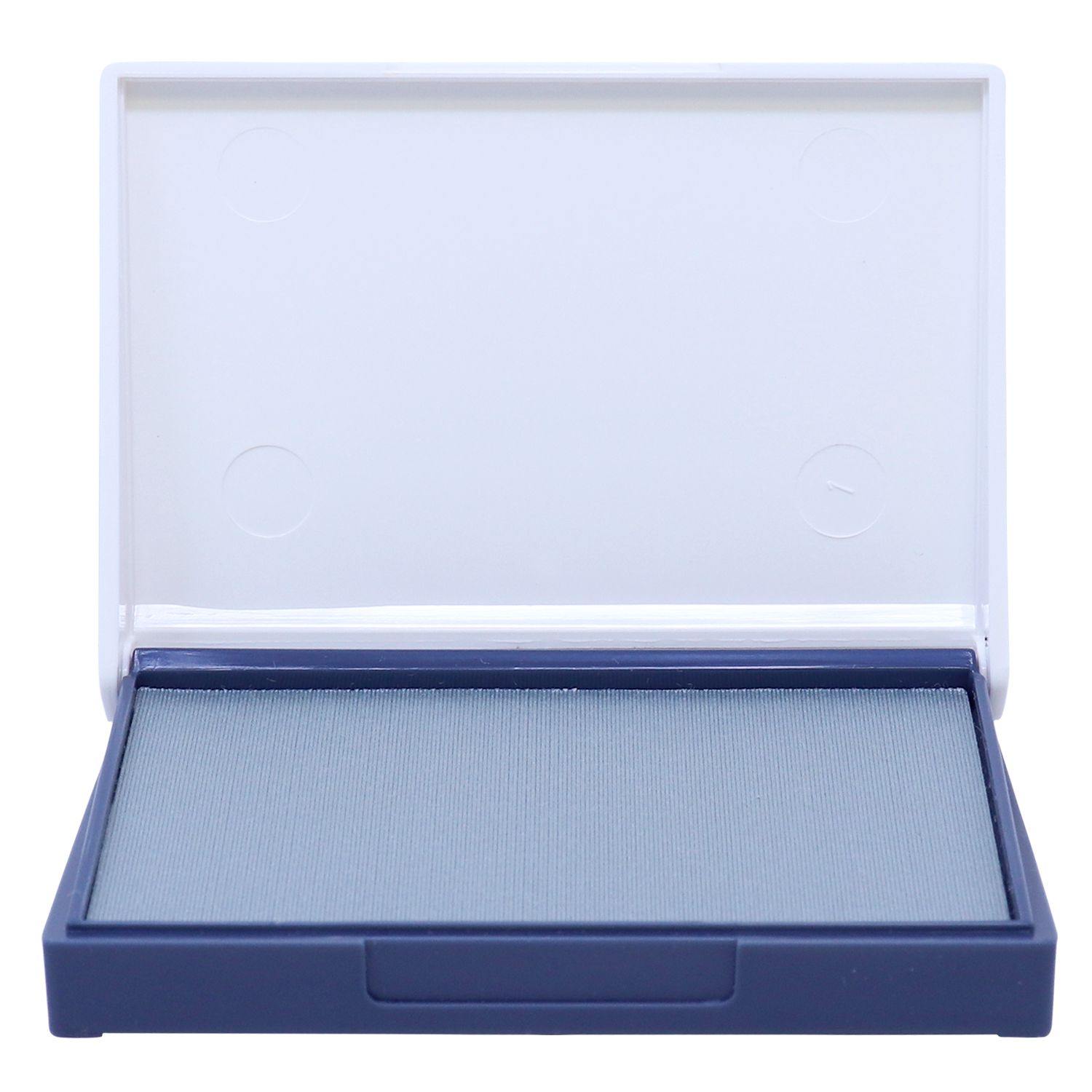 Open Rubber Stamp Ink Pad 00 Size 1-1/2 x 2-3/4 with a blue ink pad and white lid, ready for use.