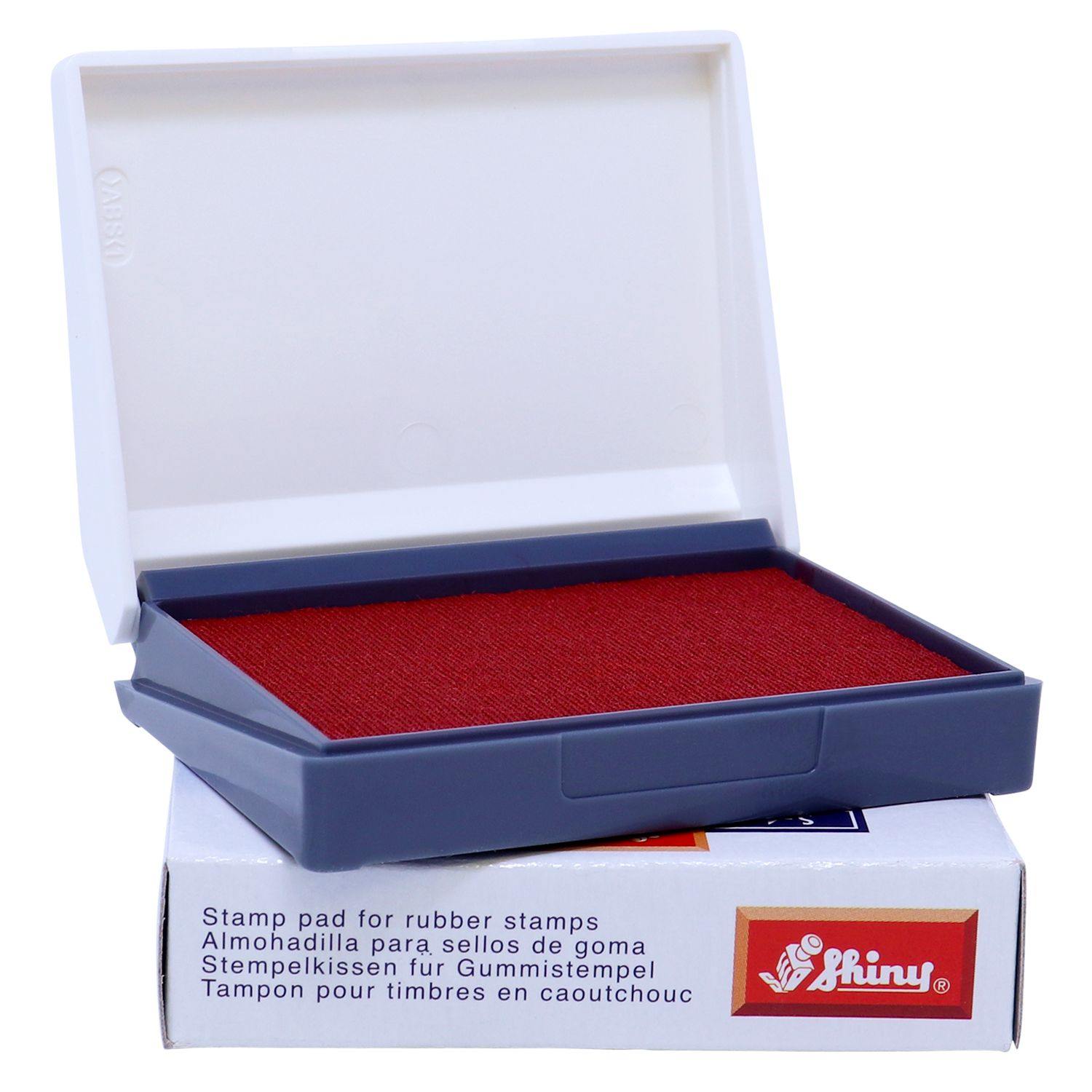 Rubber Stamp Ink Pad 00 Size 1-1/2 x 2-3/4 in red, with a white lid and gray base, displayed on a branded box.