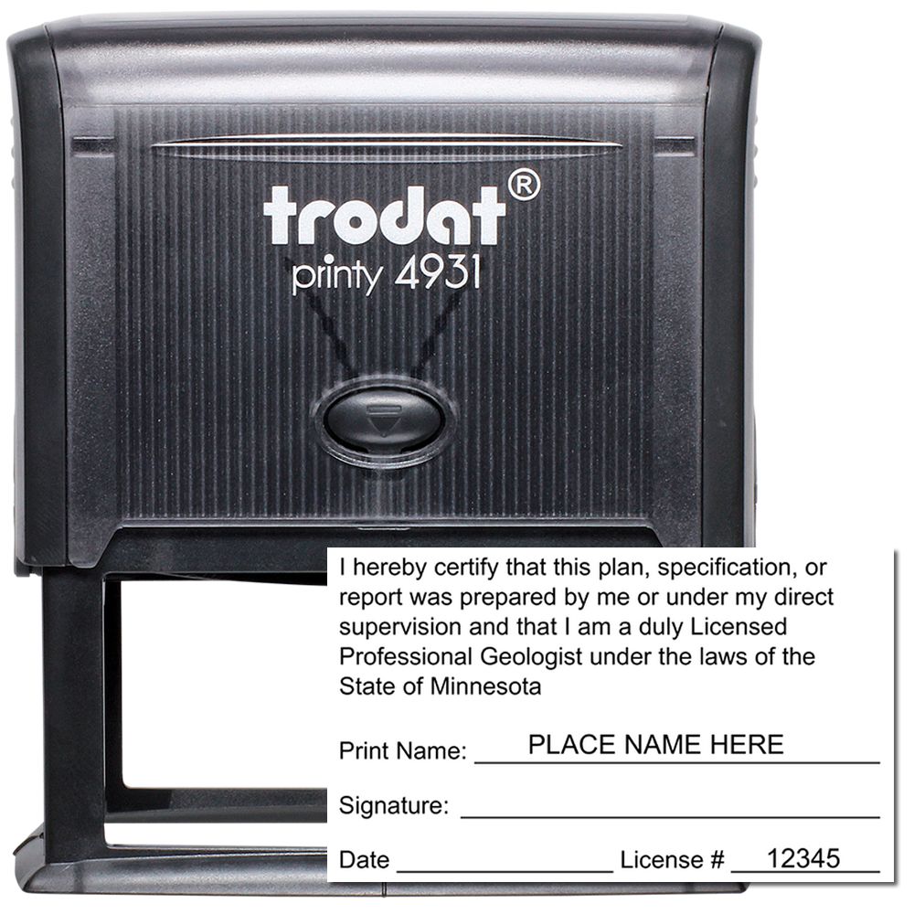 The main image for the Self-Inking Minnesota Geologist Stamp depicting a sample of the imprint and imprint sample