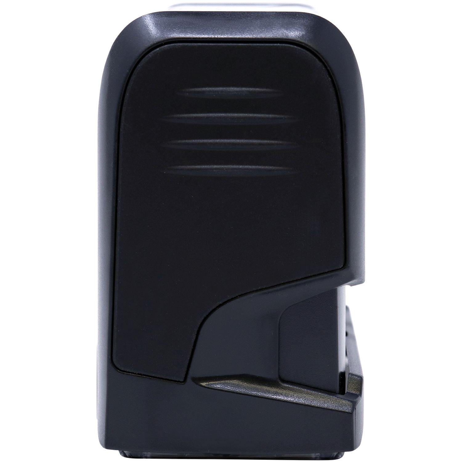 Black Self Inking Special Funds Stamp with a sleek, compact design, shown in a closed position against a white background.