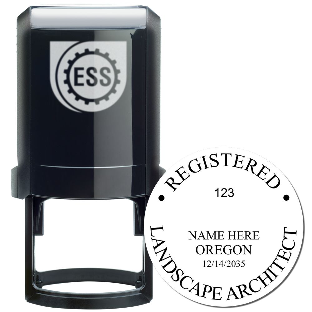 The main image for the Self-Inking Oregon Landscape Architect Stamp depicting a sample of the imprint and electronic files