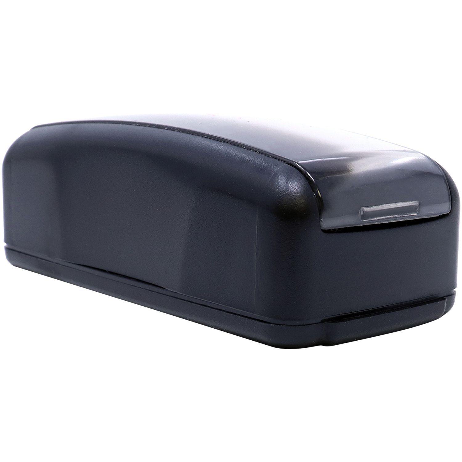 Large Pre-Inked Extra Credit Stamp in black, shown from the back and side angle, with a sleek and compact design.