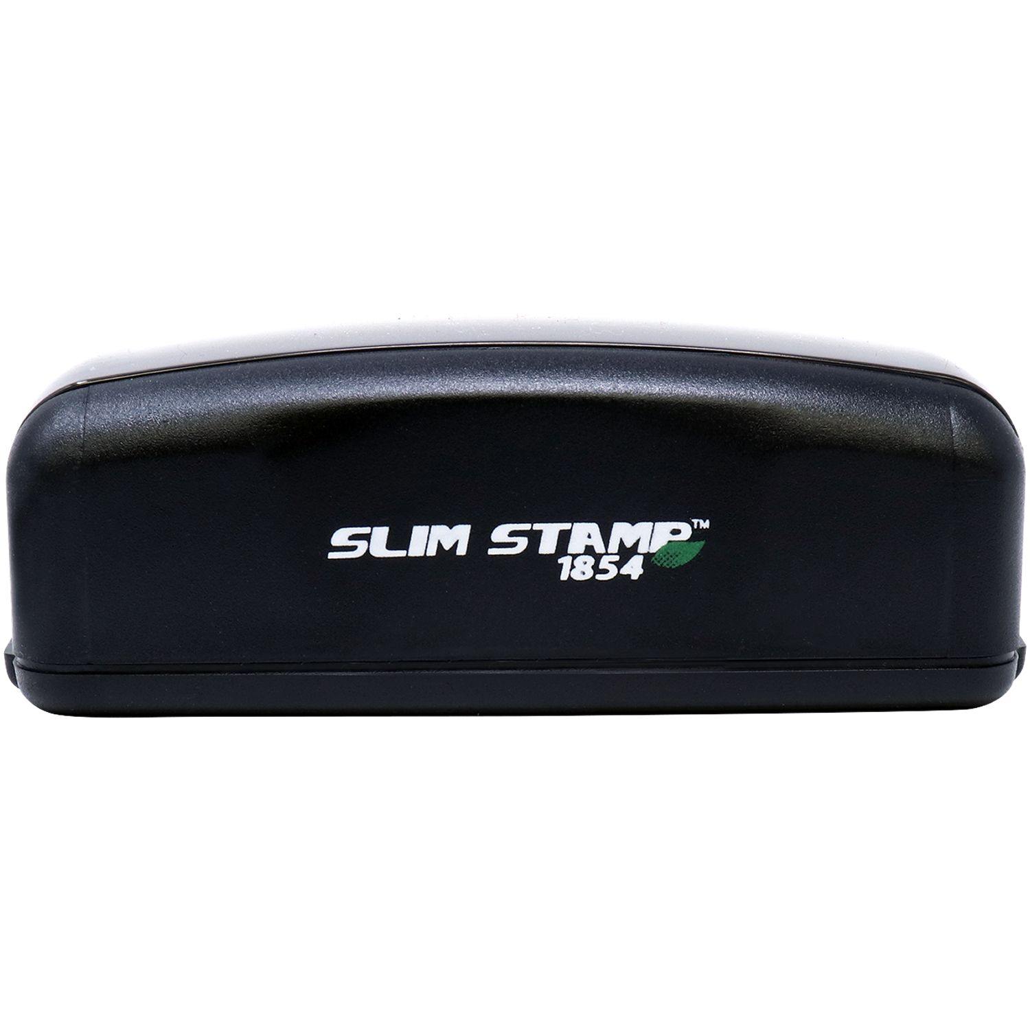 Large Pre-Inked Storage Stamp in black with Slim Stamp 1854 branding on the front, designed for efficient and long-lasting use.