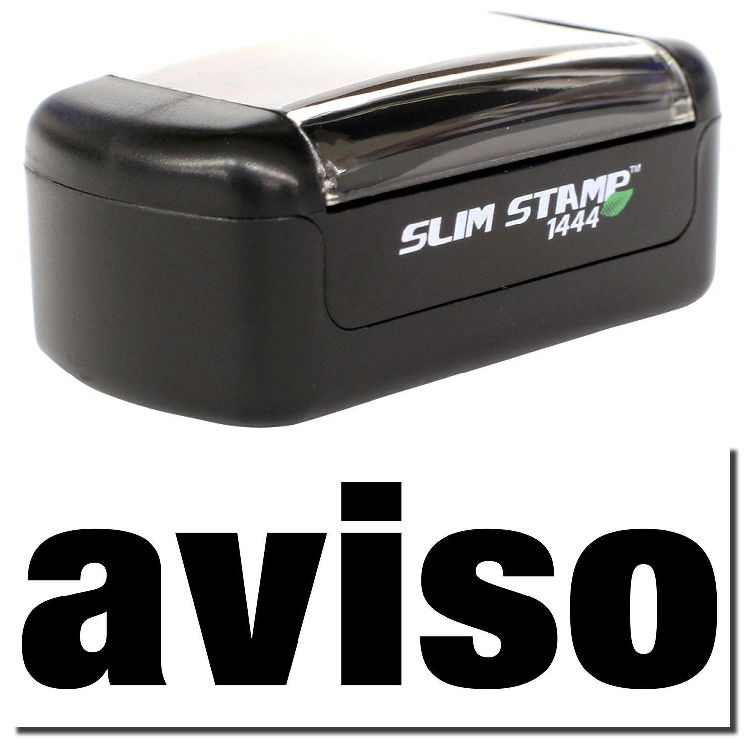 A stock office pre-inked stamp with a stamped image showing how the text "aviso" is displayed after stamping.