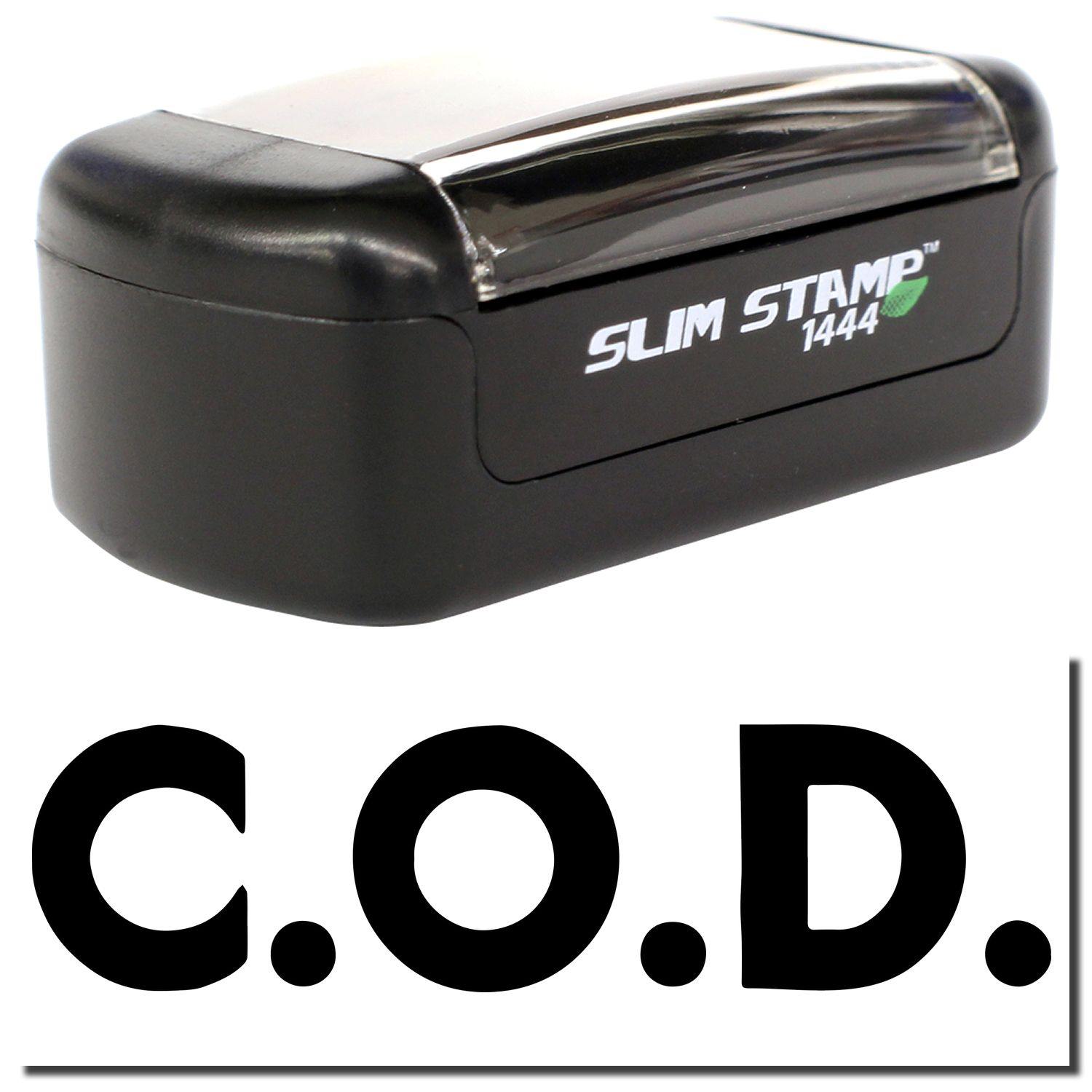 A stock office pre-inked stamp with a stamped image showing how the text C.O.D. in bold font is displayed after stamping.