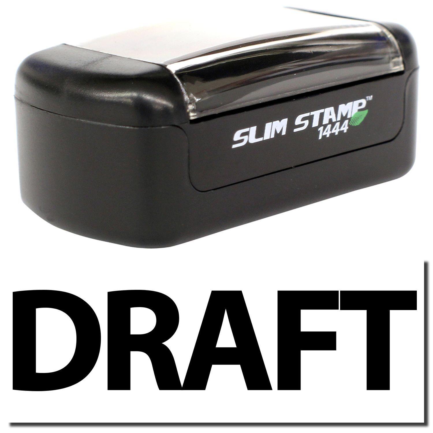 A stock office pre-inked stamp with a stamped image showing how the text DRAFT in bold font is displayed after stamping.