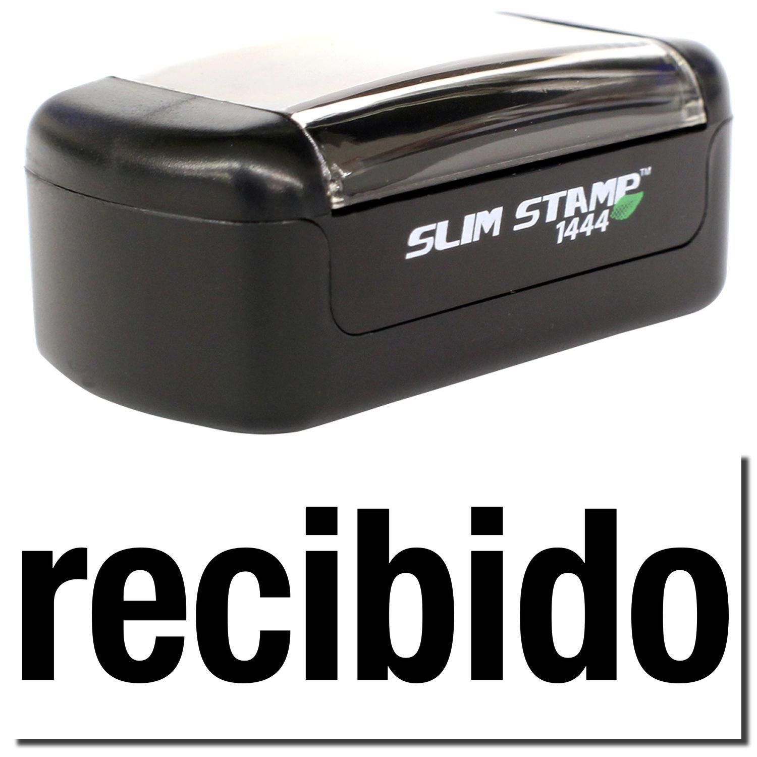 A stock office pre-inked stamp with a stamped image showing how the text recibido in bold font is displayed after stamping.