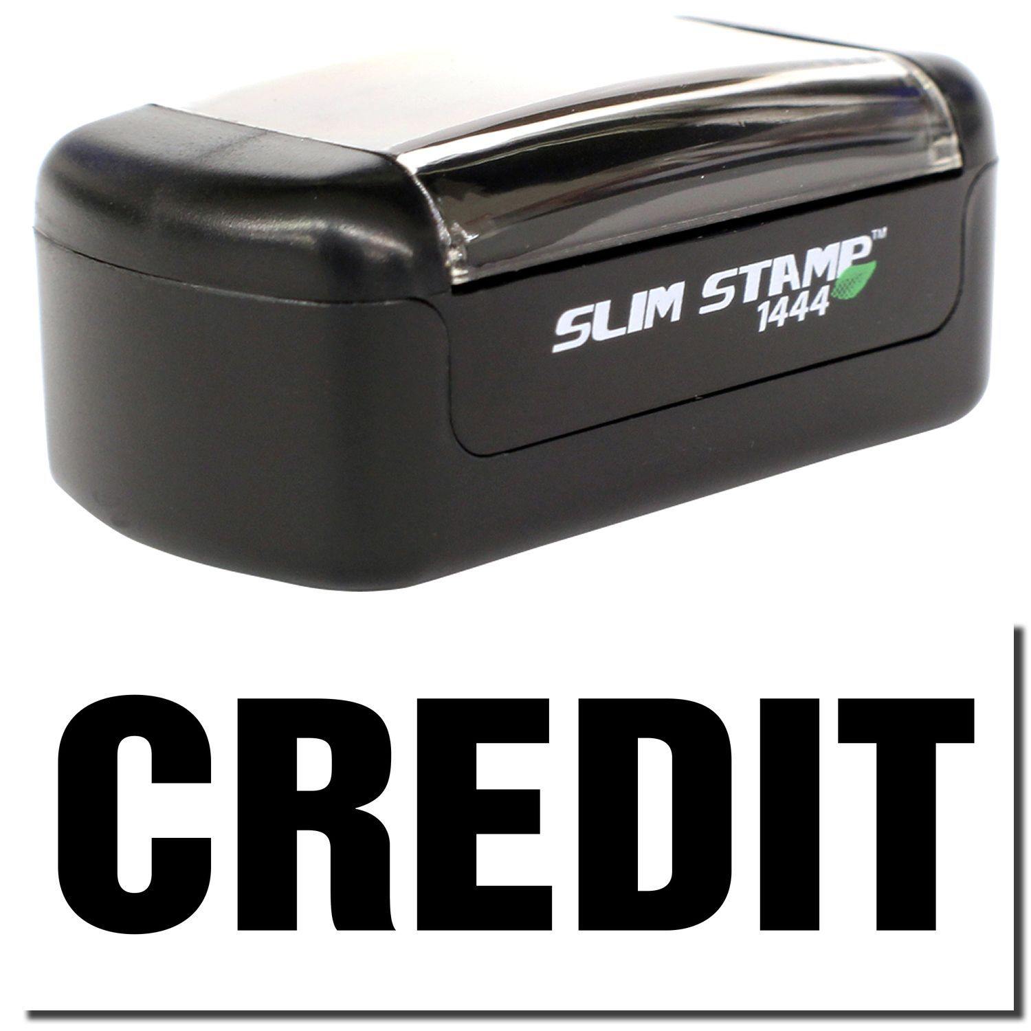 A stock office pre-inked stamp with a stamped image showing how the text CREDIT in bold font is displayed after stamping.