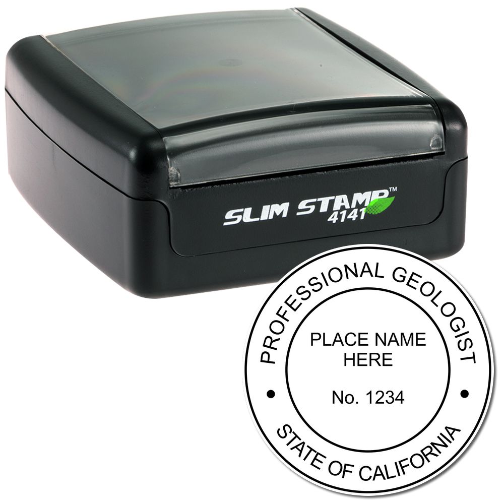 The main image for the Slim Pre-Inked California Professional Geologist Seal Stamp depicting a sample of the imprint and imprint sample