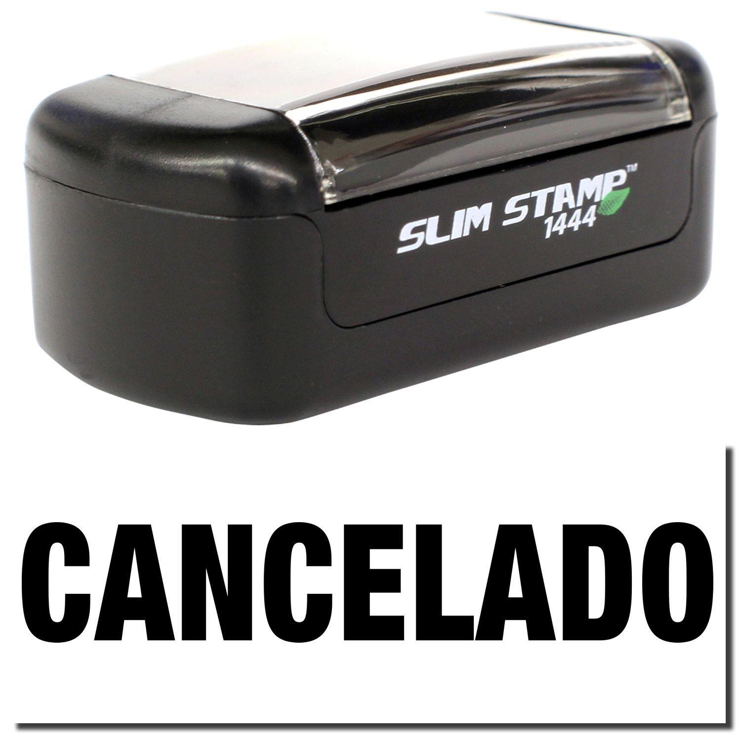 A stock office pre-inked stamp with a stamped image showing how the text CANCELADO is displayed after stamping.