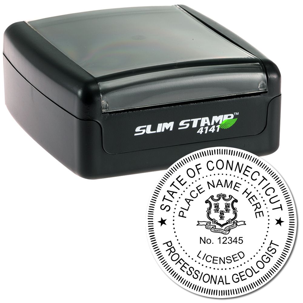 The main image for the Slim Pre-Inked Connecticut Professional Geologist Seal Stamp depicting a sample of the imprint and imprint sample