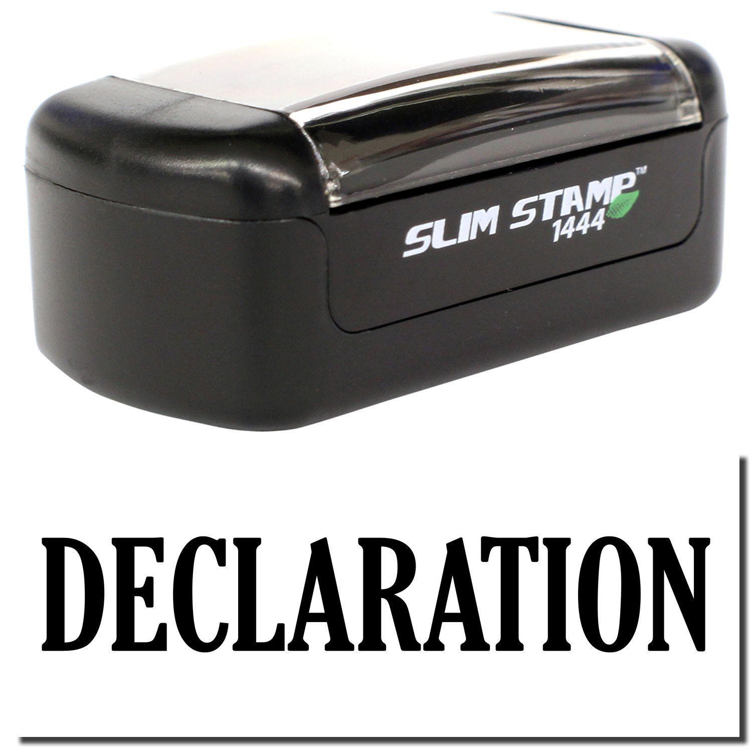 A stock office pre-inked stamp with a stamped image showing how the text DECLARATION is displayed after stamping.