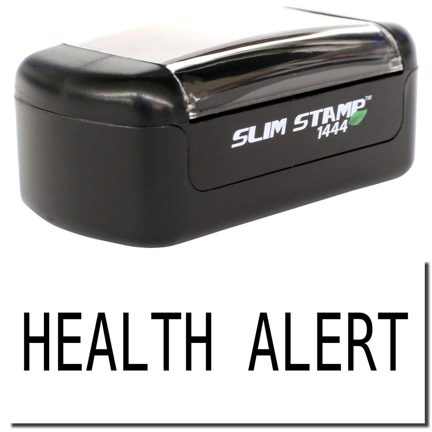 A stock office pre-inked stamp with a stamped image showing how the text HEALTH ALERT is displayed after stamping.