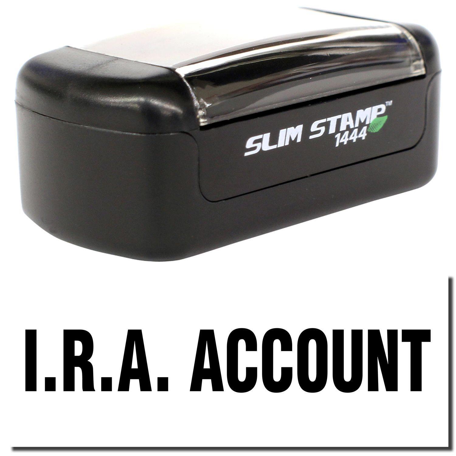 A stock office pre-inked stamp with a stamped image showing how the text I.R.A. ACCOUNT is displayed after stamping.