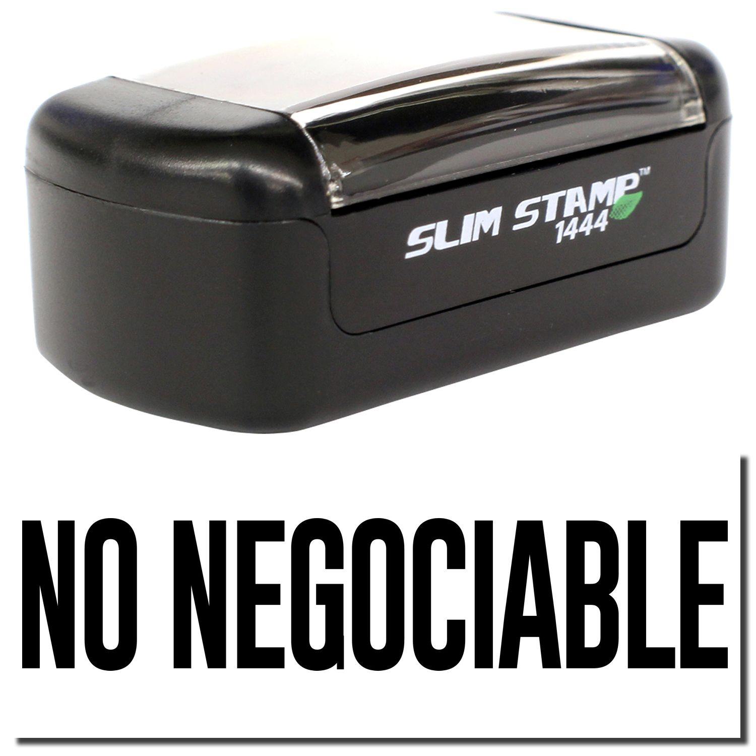 Slim Pre-Inked No Negociable Stamp in black with a compact design, featuring the text NO NEGOCIABLE in bold letters.