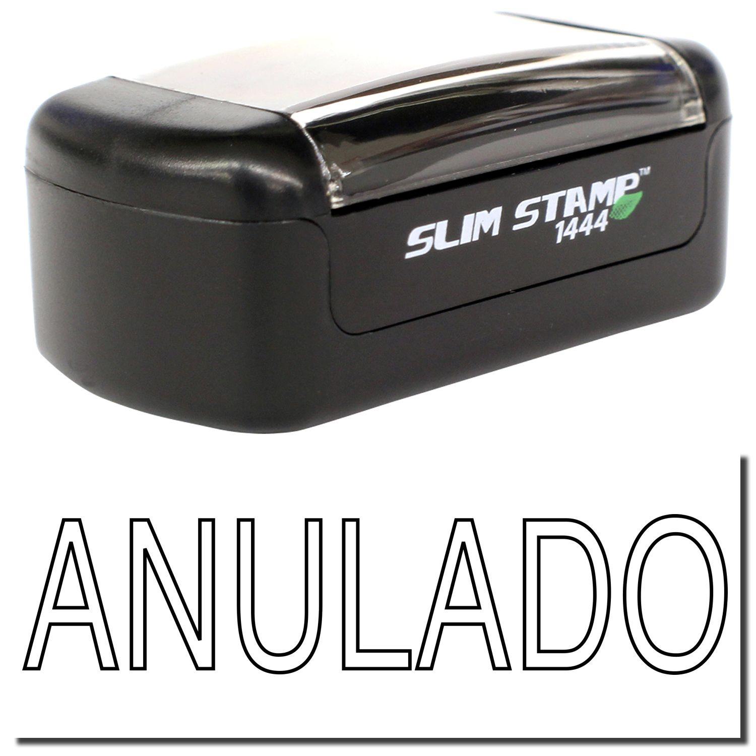 Slim Pre-Inked Outline Anulado Stamp in black with a clear cover, showing the word ANULADO in bold letters below the stamp.