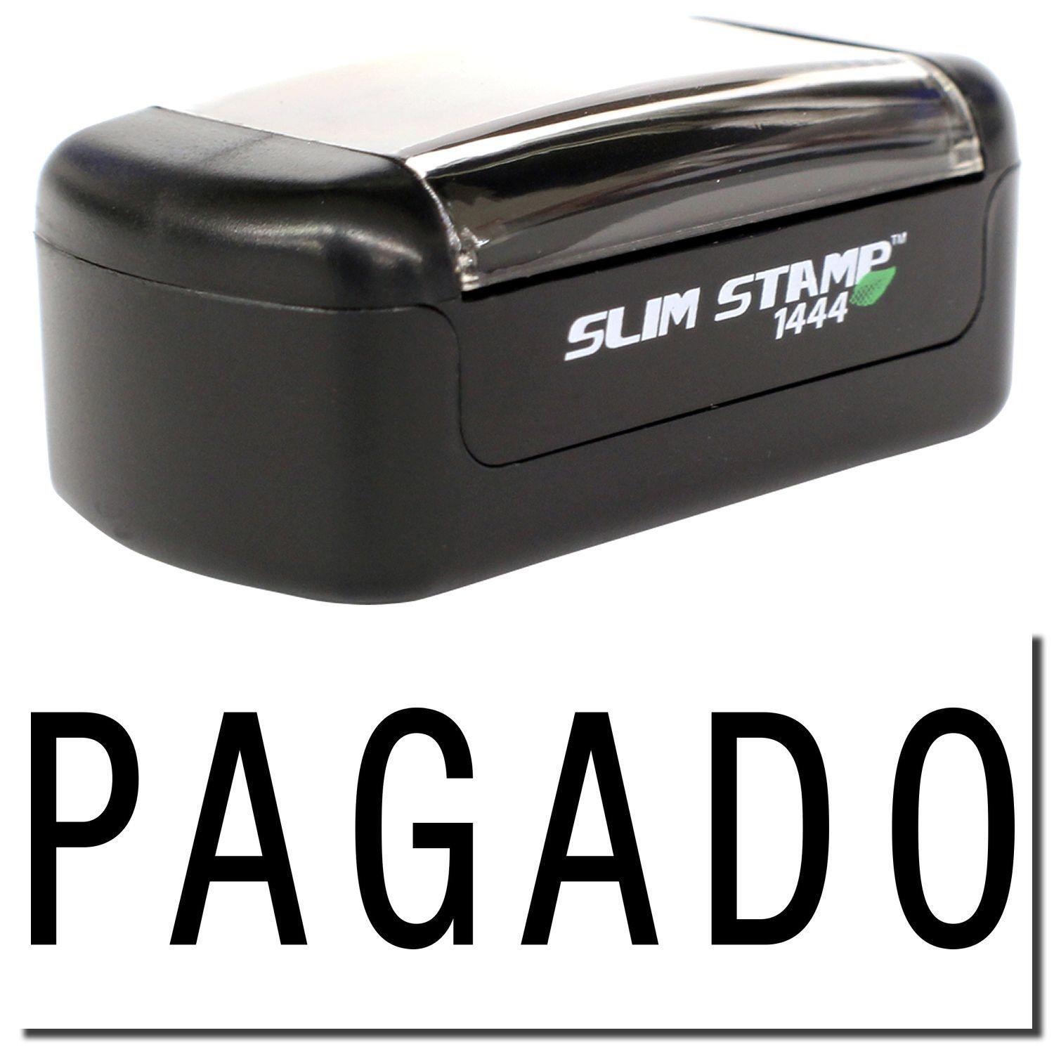 Slim Pre-Inked Pagado Stamp in black with a compact design, featuring the word PAGADO in bold letters below the stamp.