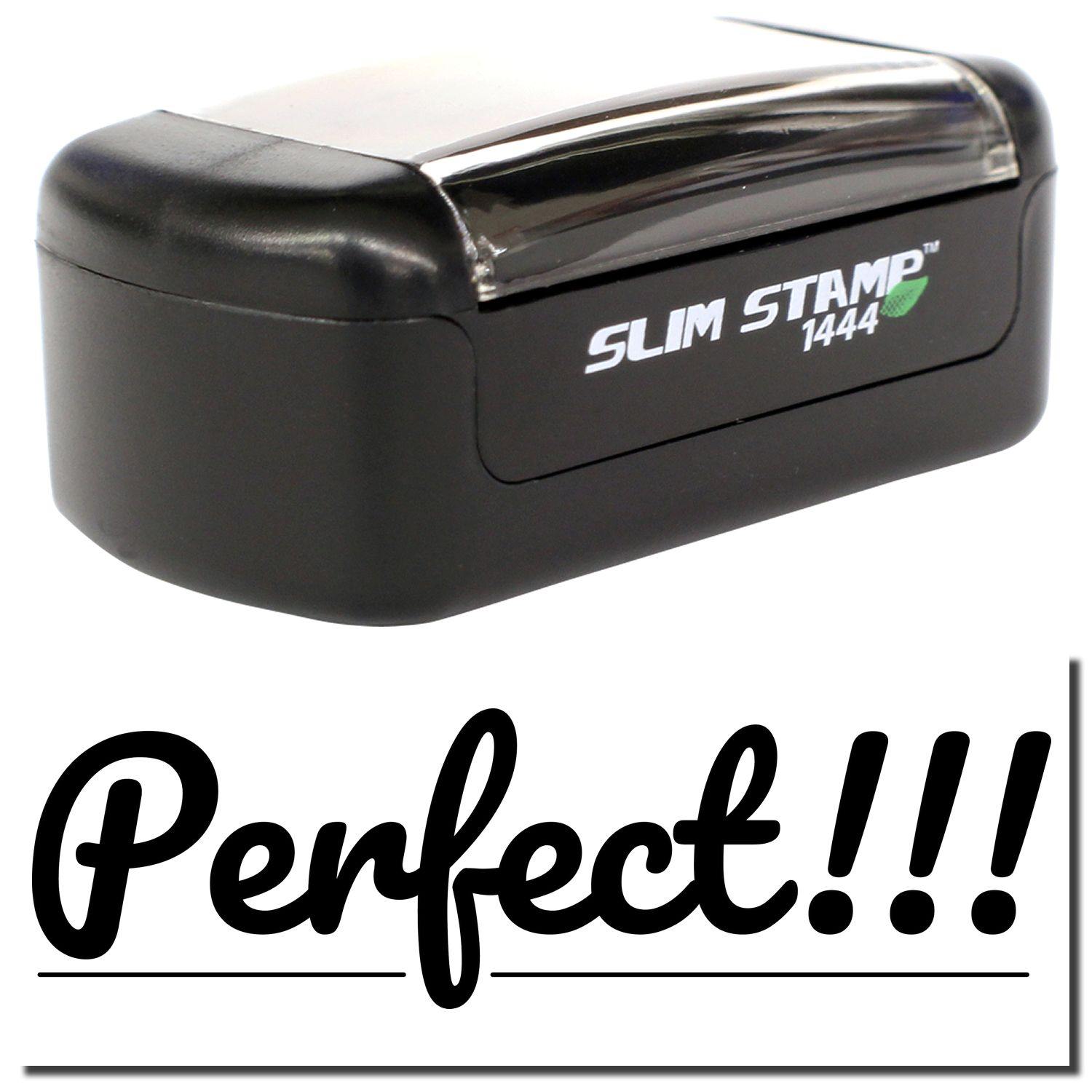 Slim Pre-Inked Perfect Stamp in black, featuring a compact design with Perfect!!! stamped below.