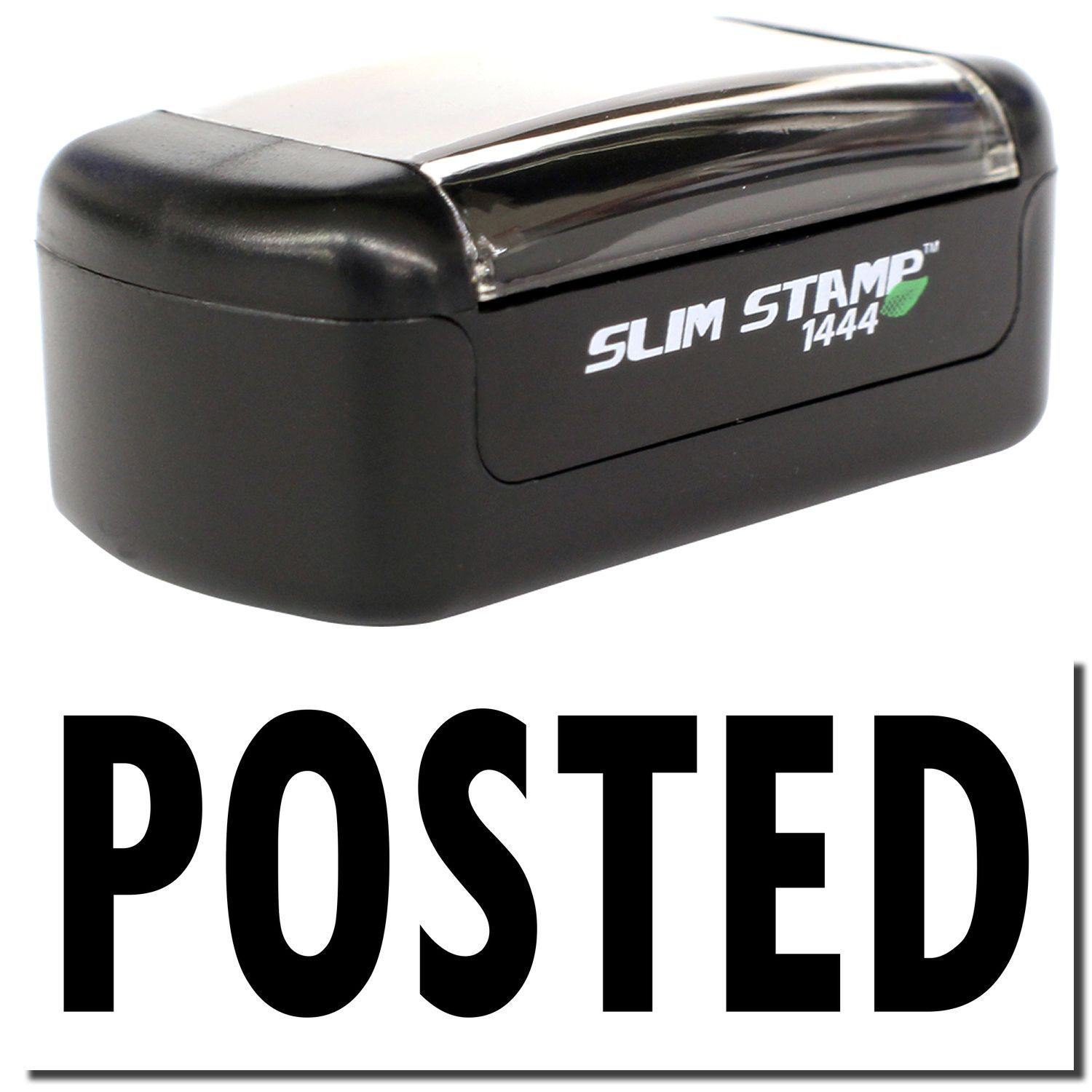 Slim Pre-Inked Posted Stamp in black with a clear cover, featuring the word POSTED in bold black letters below the stamp.