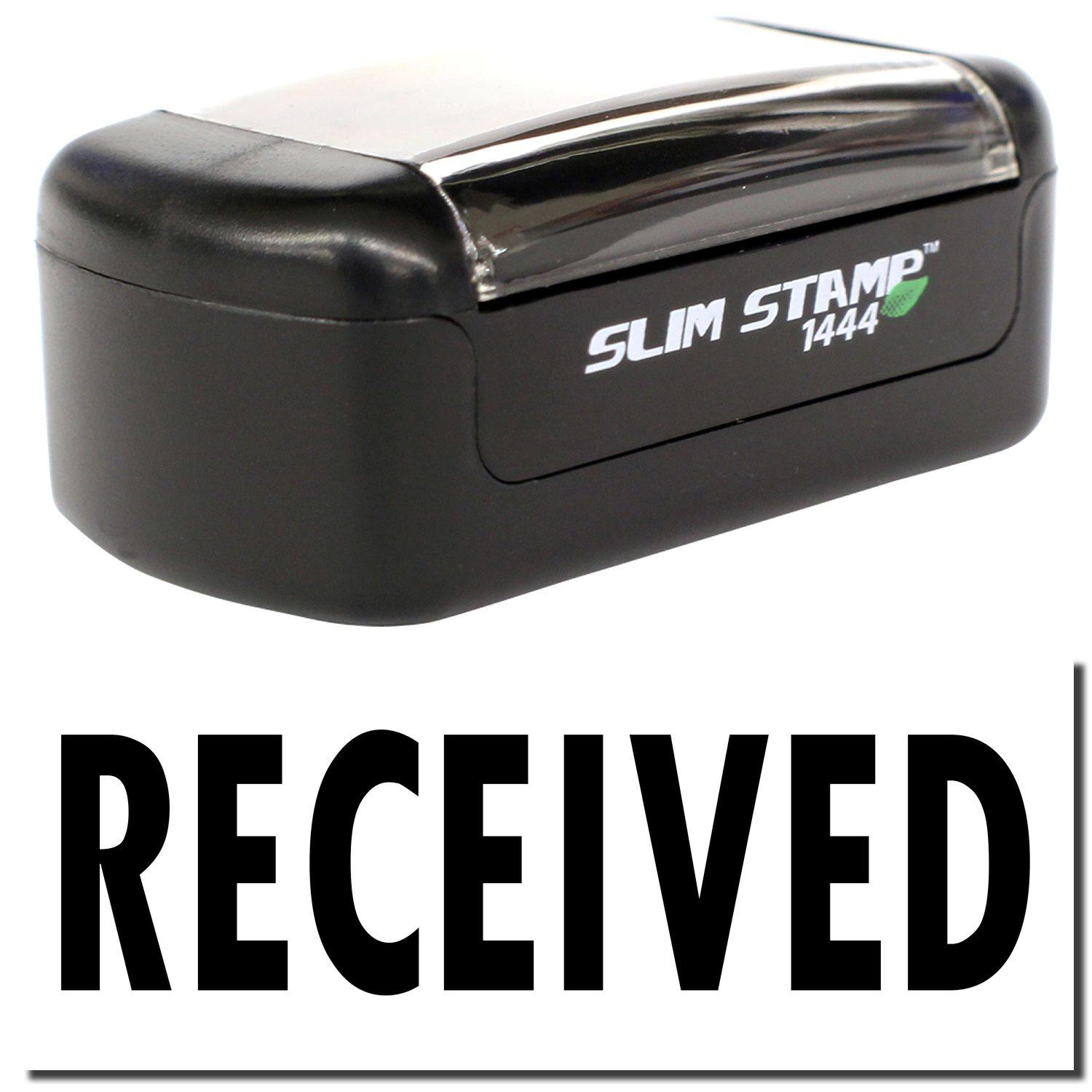 Slim Pre-Inked Received Stamp in black with the word 'RECEIVED' prominently displayed below the stamp.