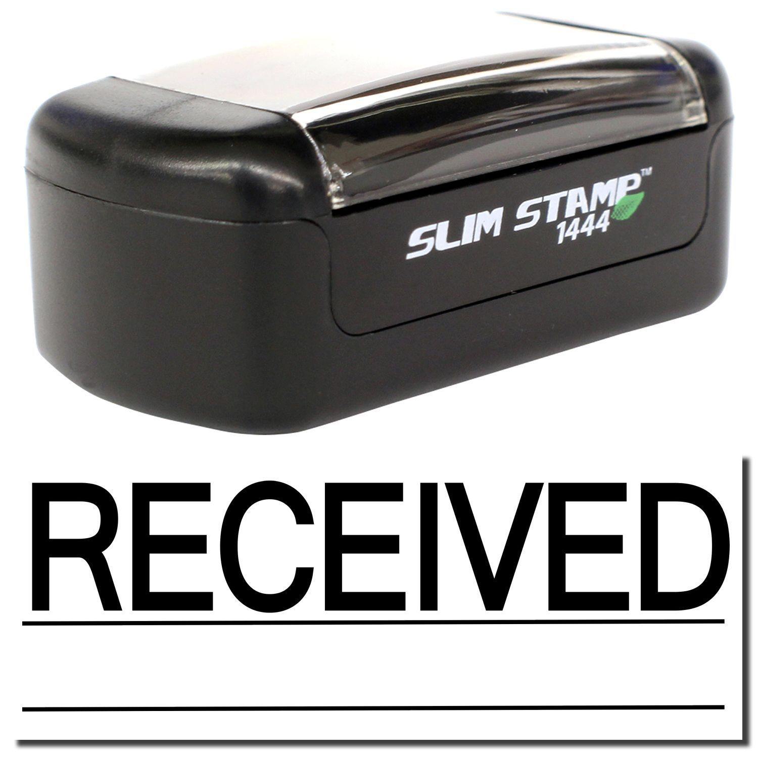 Slim Pre-Inked Received with Line Stamp in black, showing the word RECEIVED with a line underneath.