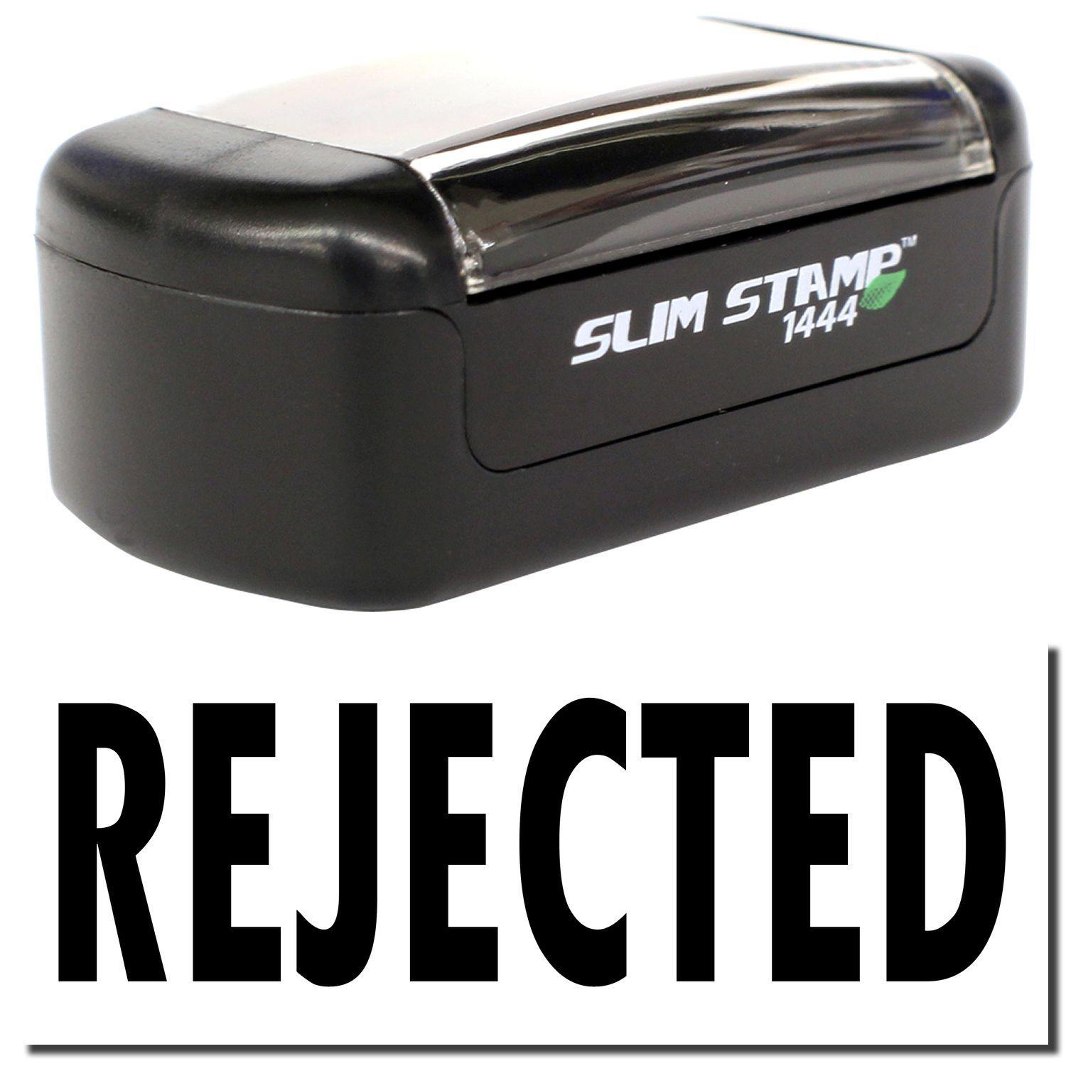 Slim Pre-Inked Rejected Stamp with black casing, clear cover, and bold 'REJECTED' text below.