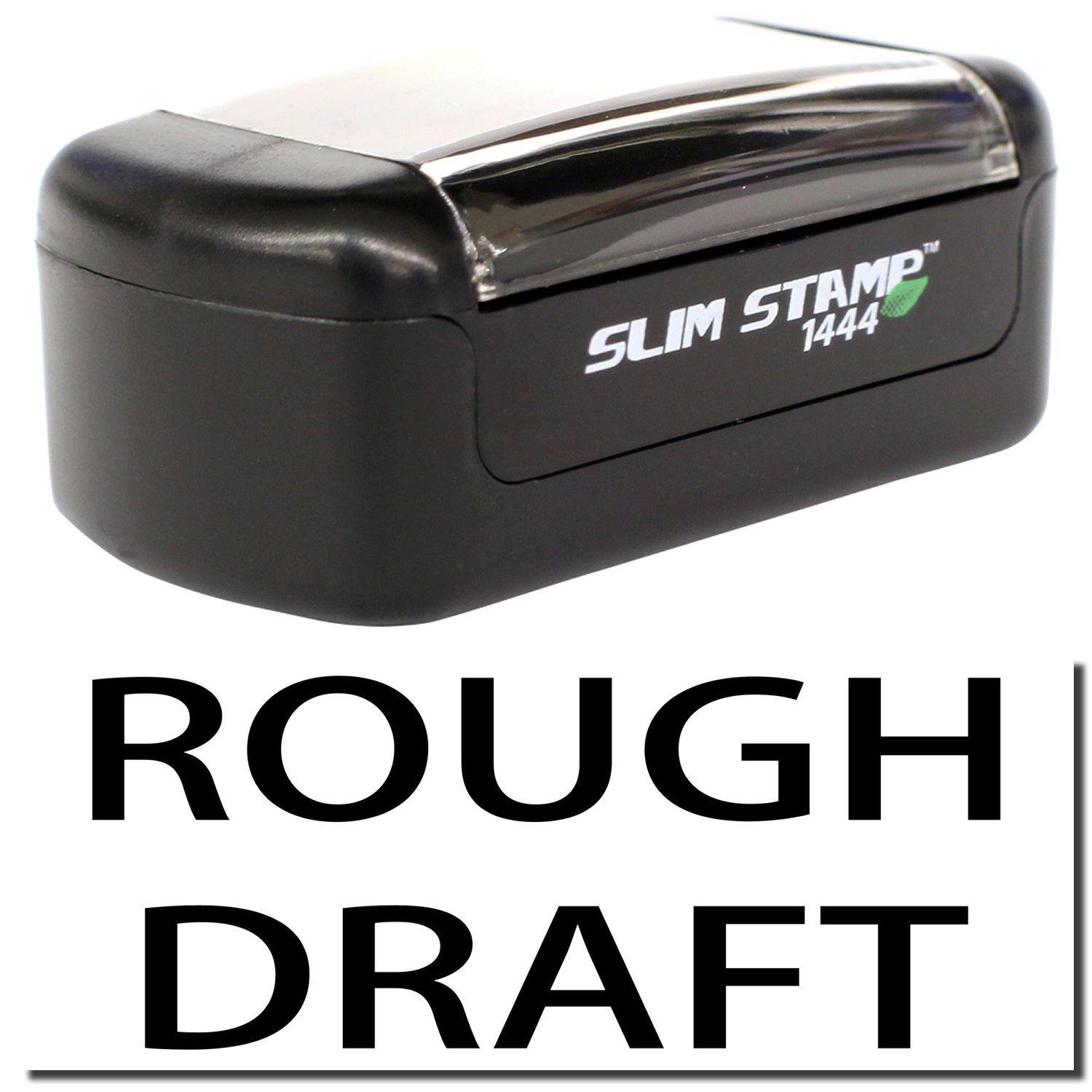 Slim Pre-Inked Rough Draft Stamp in black with a compact design, featuring the text ROUGH DRAFT below the stamp.