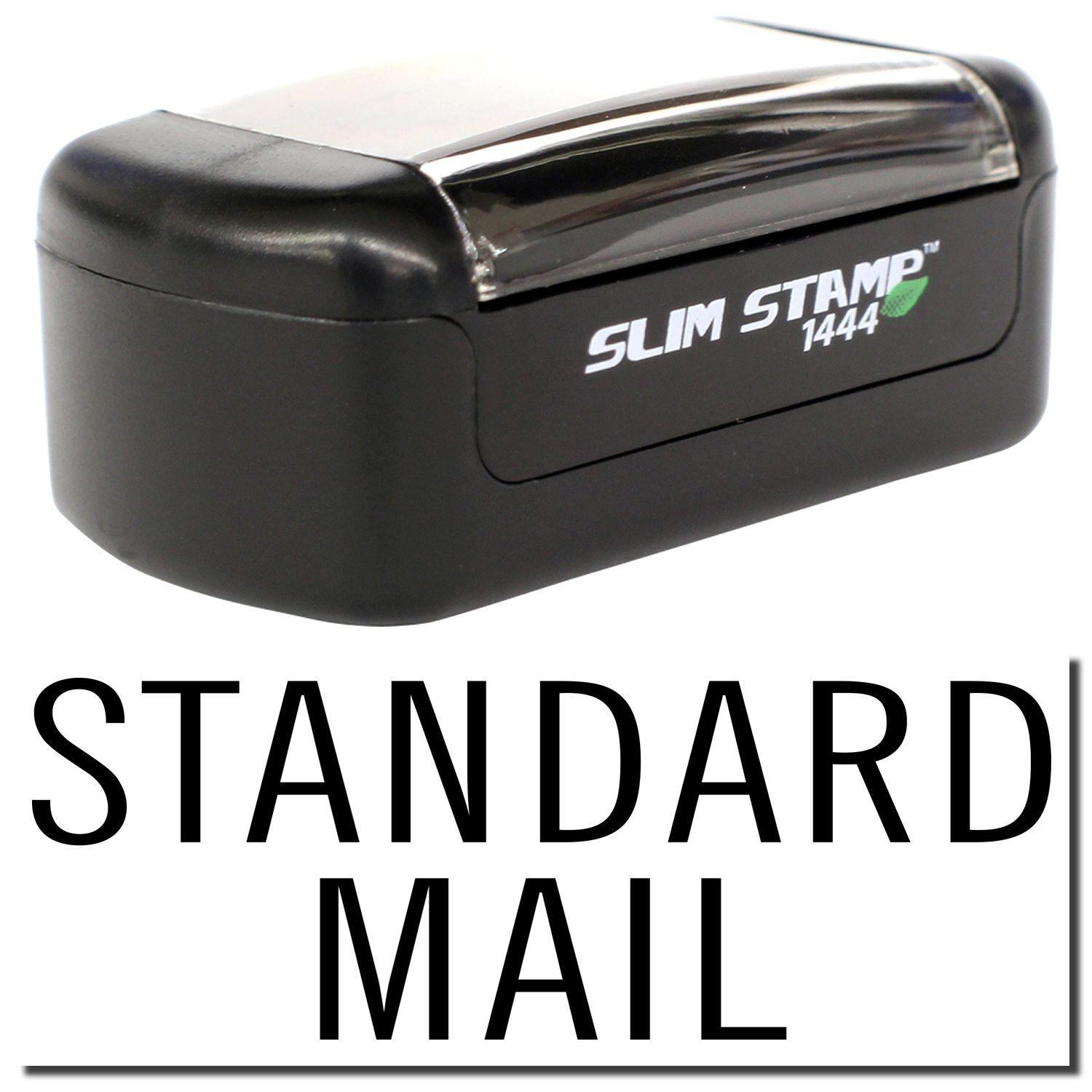 Slim Pre-Inked Standard Mail Stacked Stamp with black casing and clear cover, displaying STANDARD MAIL text below.