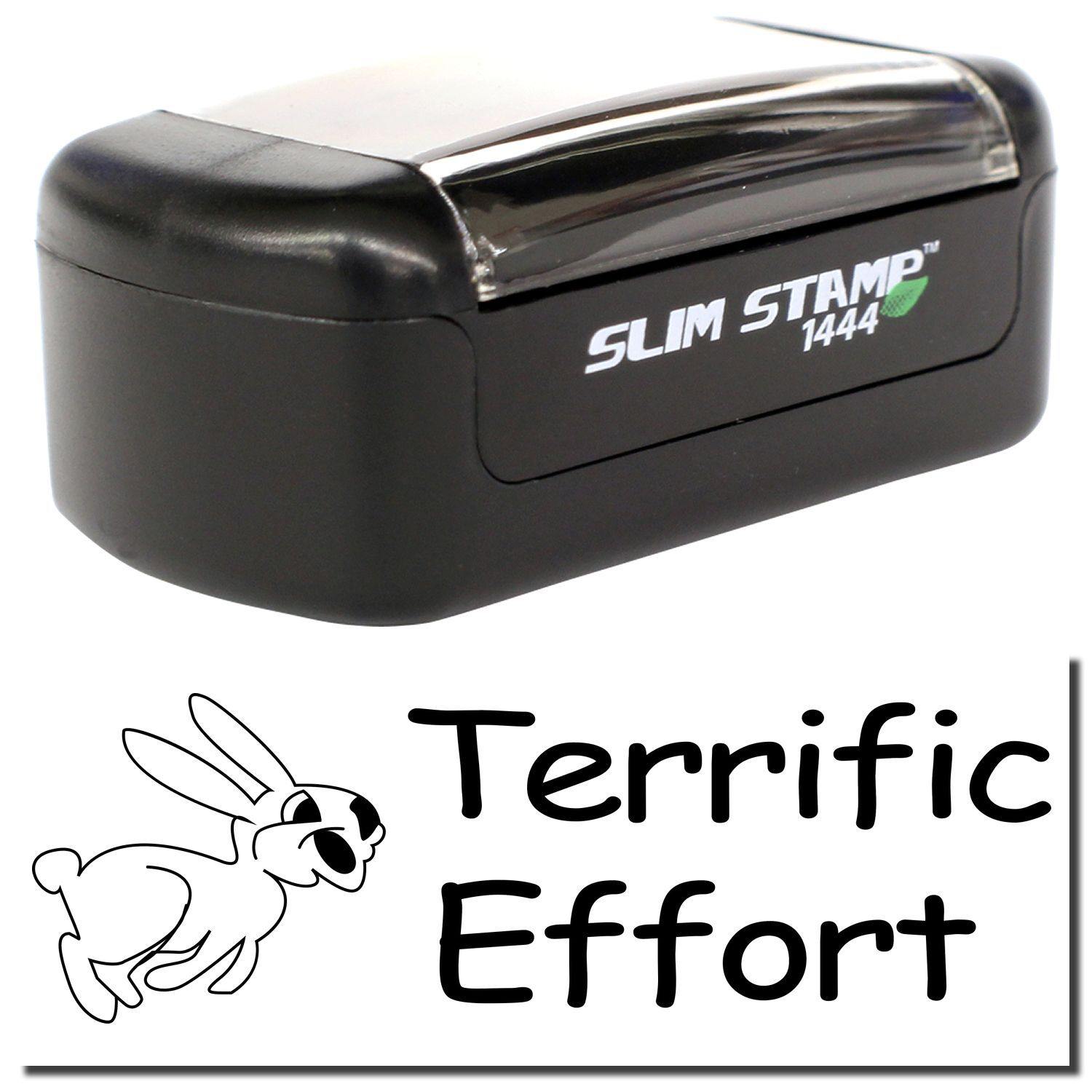 Slim Pre-Inked Terrific Effort Stamp with black casing and a clear cover, featuring a rabbit and the text Terrific Effort.