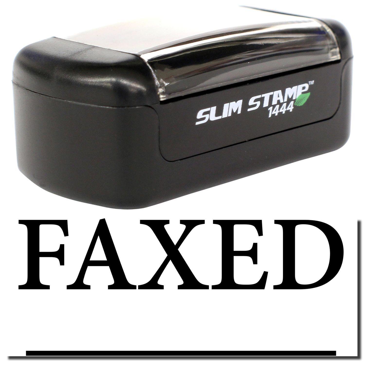 Slim Pre-Inked Times Faxed with Line Stamp, black, compact design, shown with FAXED imprint and line below the text.