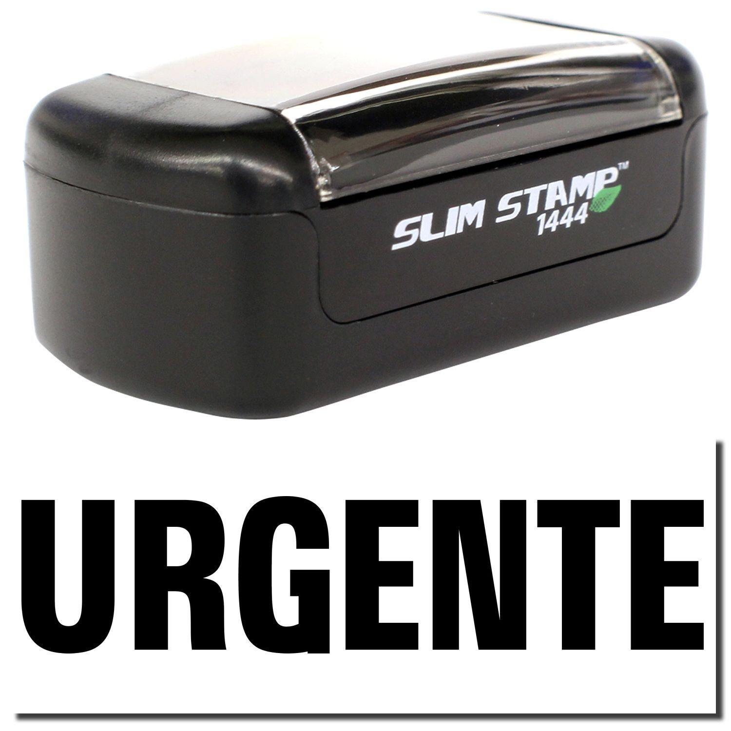 Slim Pre-Inked Urgente Stamp in black with a clear cover, displaying the word URGENTE in bold black letters.