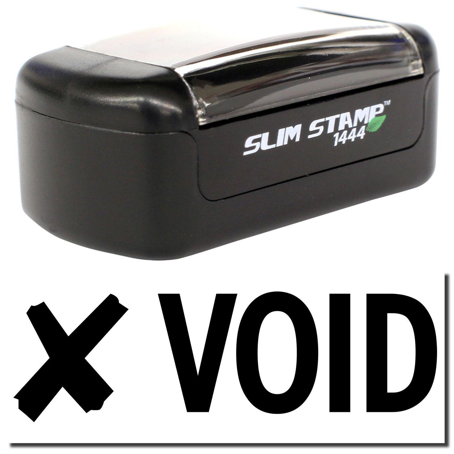 Slim Pre-Inked Void with X Stamp, black, compact design, shown with X VOID imprint, ideal for marking documents as void.