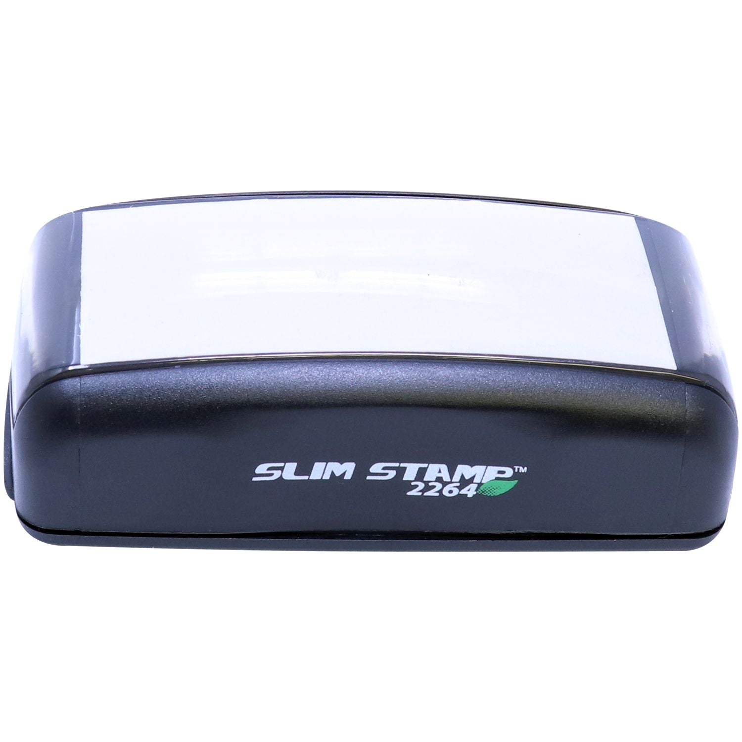 Slim Stamp 2264 Customized Pre-Inked Stamp 13/16 x 2-1/2, shown from the top front, featuring a sleek black and white design.