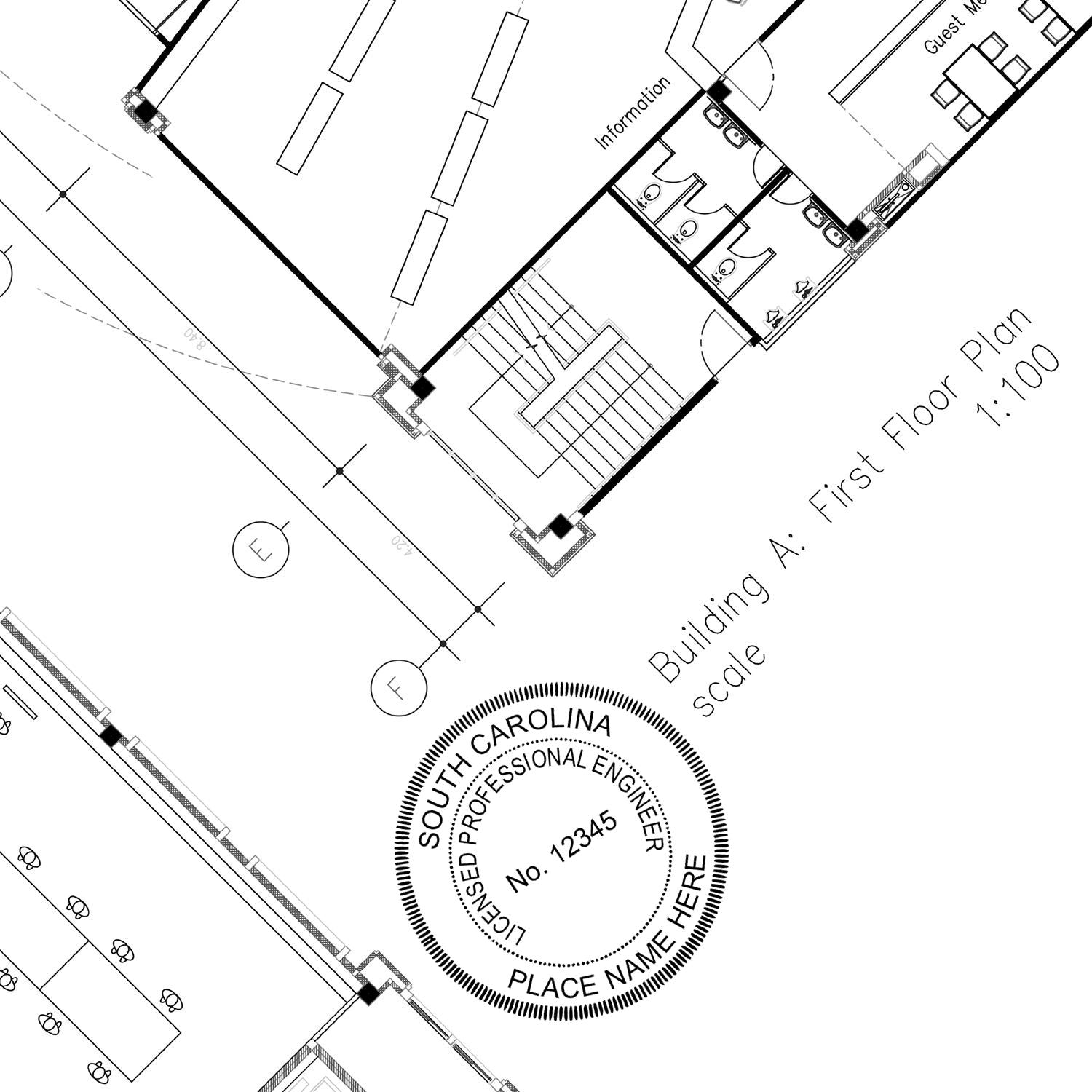 Digital South Carolina PE Stamp and Electronic Seal for South Carolina Engineer in use photo showing a stamped imprint of the Digital South Carolina PE Stamp and Electronic Seal for South Carolina Engineer