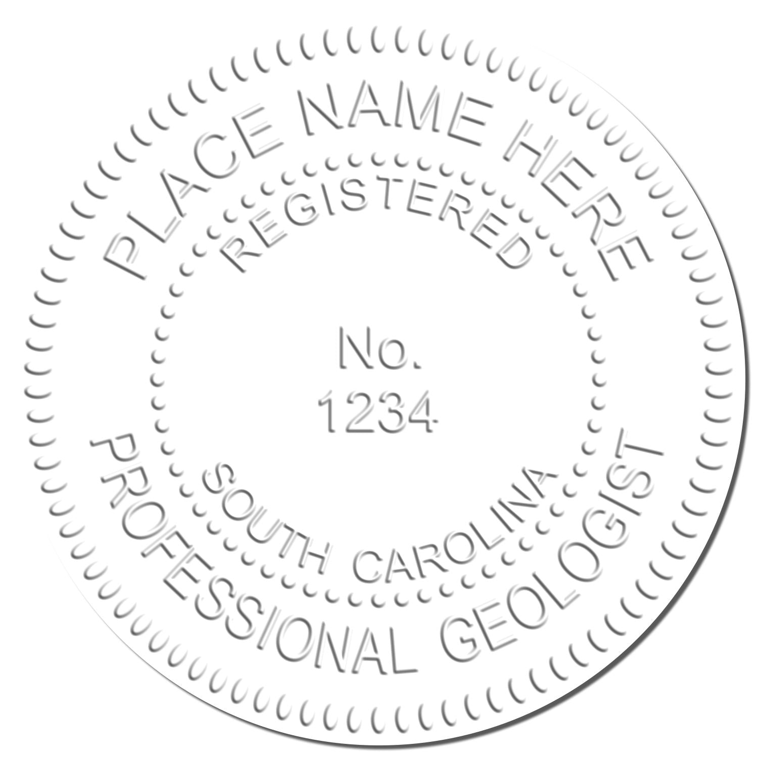 A photograph of the Hybrid South Carolina Geologist Seal stamp impression reveals a vivid, professional image of the on paper.