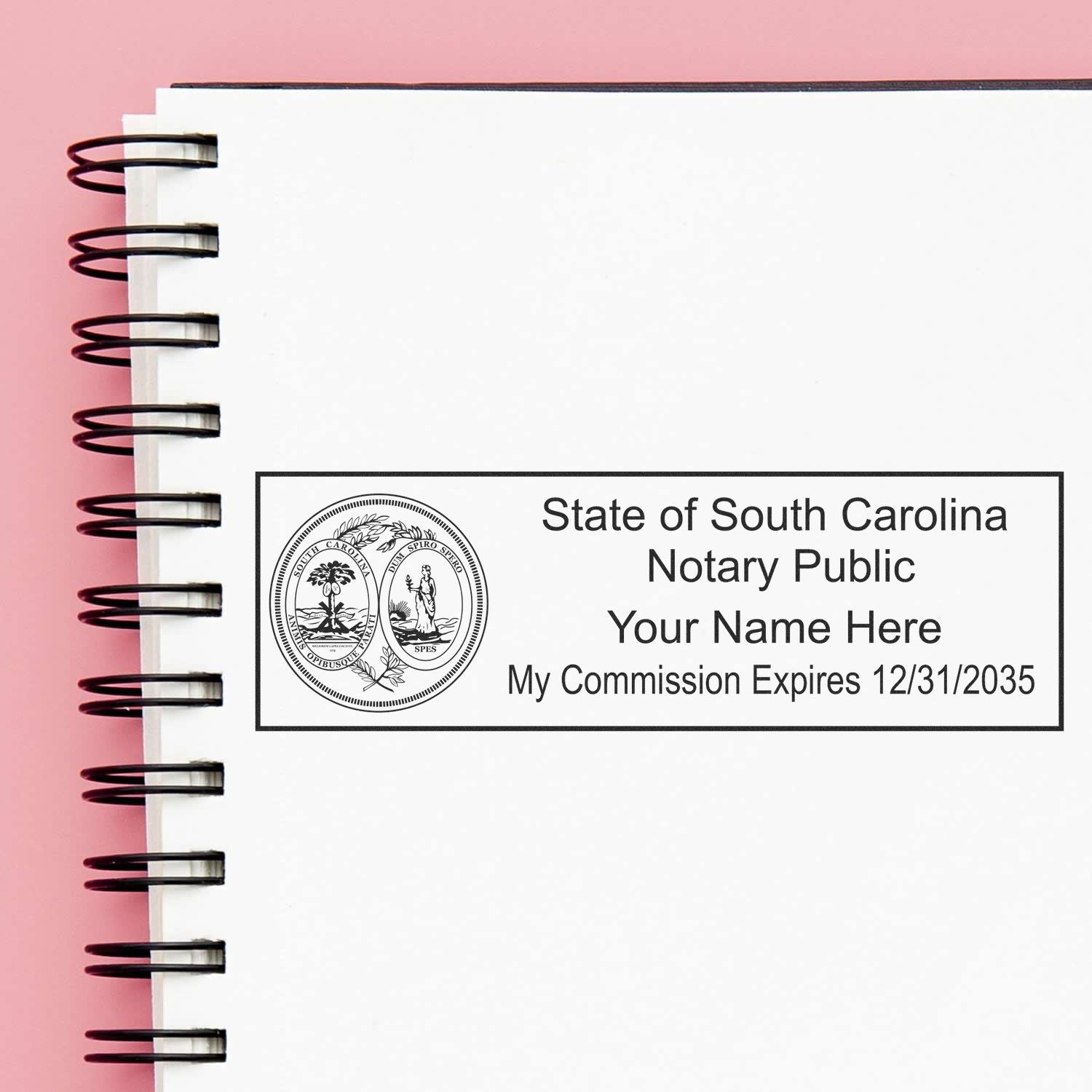 The Slim Pre-Inked State Seal Notary Stamp for South Carolina stamp impression comes to life with a crisp, detailed photo on paper - showcasing true professional quality.