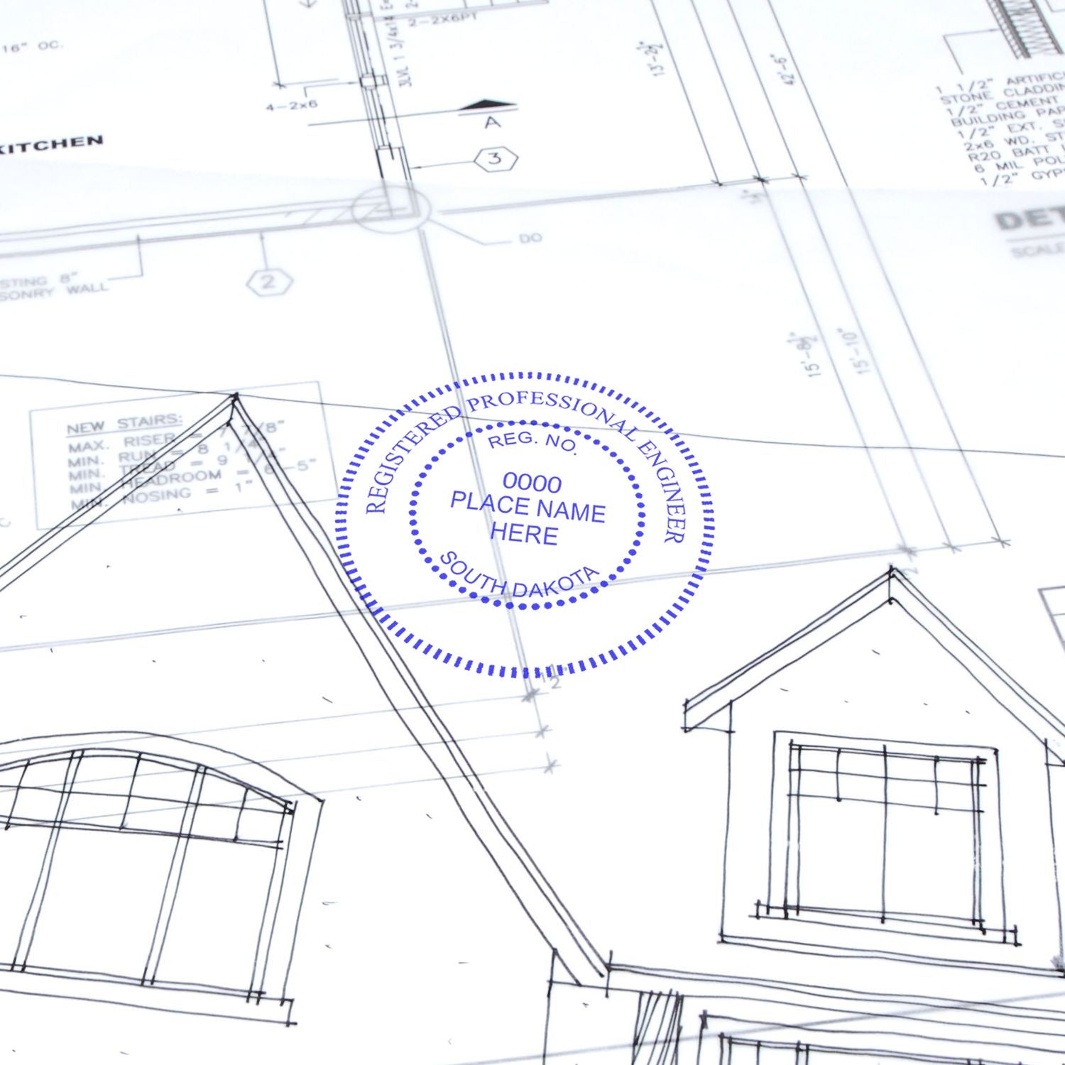 The South Dakota Professional Engineer Seal Stamp stamp impression comes to life with a crisp, detailed photo on paper - showcasing true professional quality.