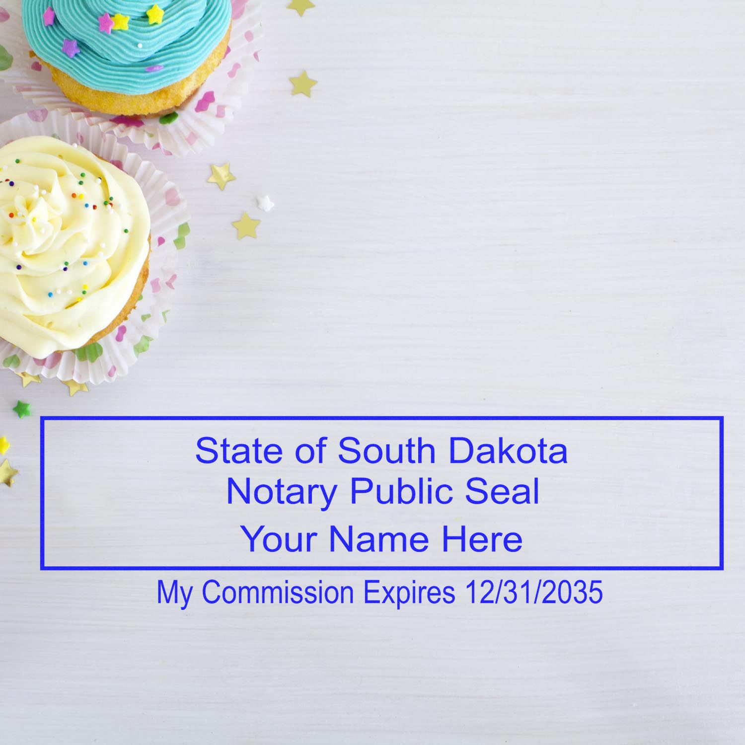 Slim Pre-Inked Rectangular Notary Stamp for South Dakota in use photo showing a stamped imprint of the Slim Pre-Inked Rectangular Notary Stamp for South Dakota