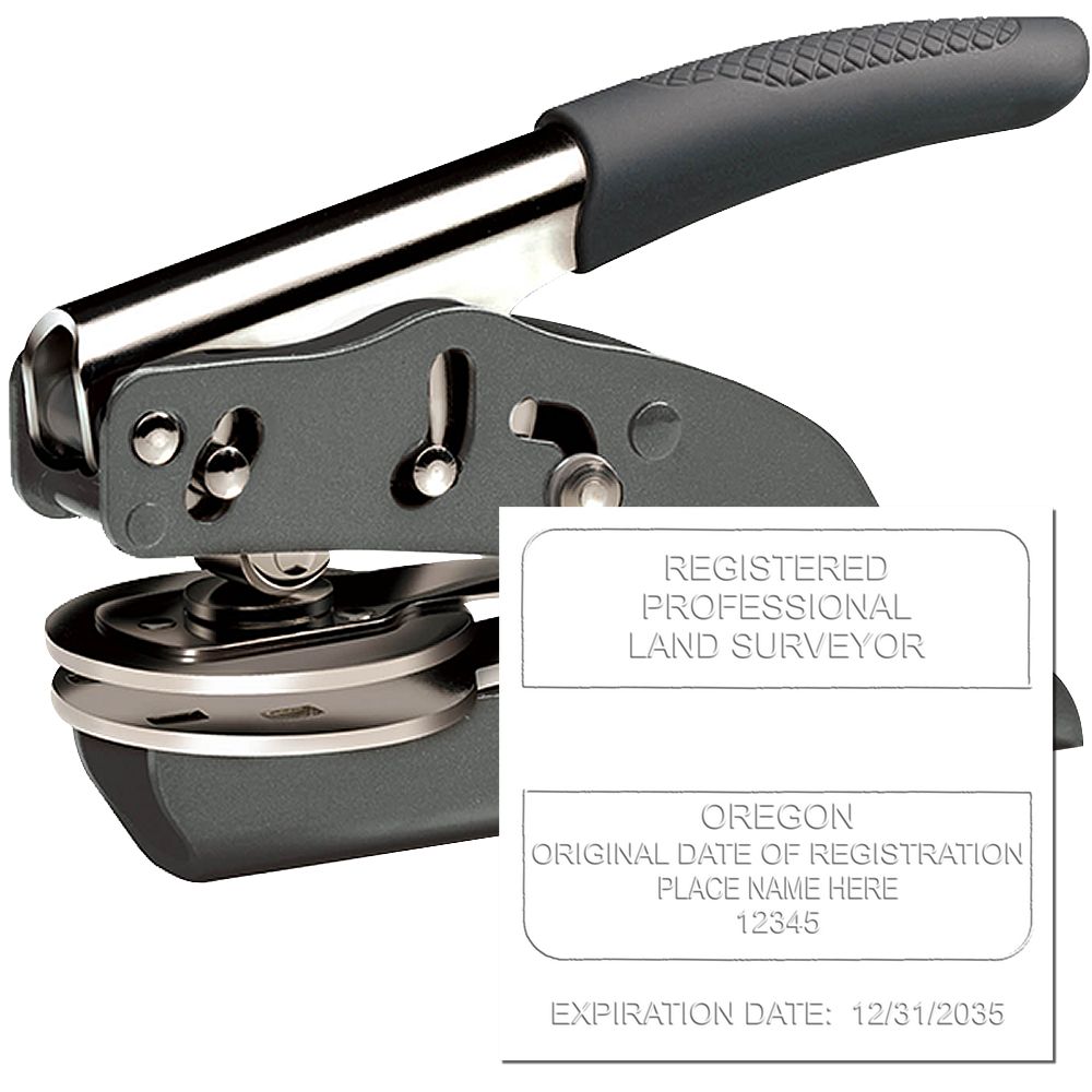 The main image for the State of Oregon Soft Land Surveyor Embossing Seal depicting a sample of the imprint and electronic files