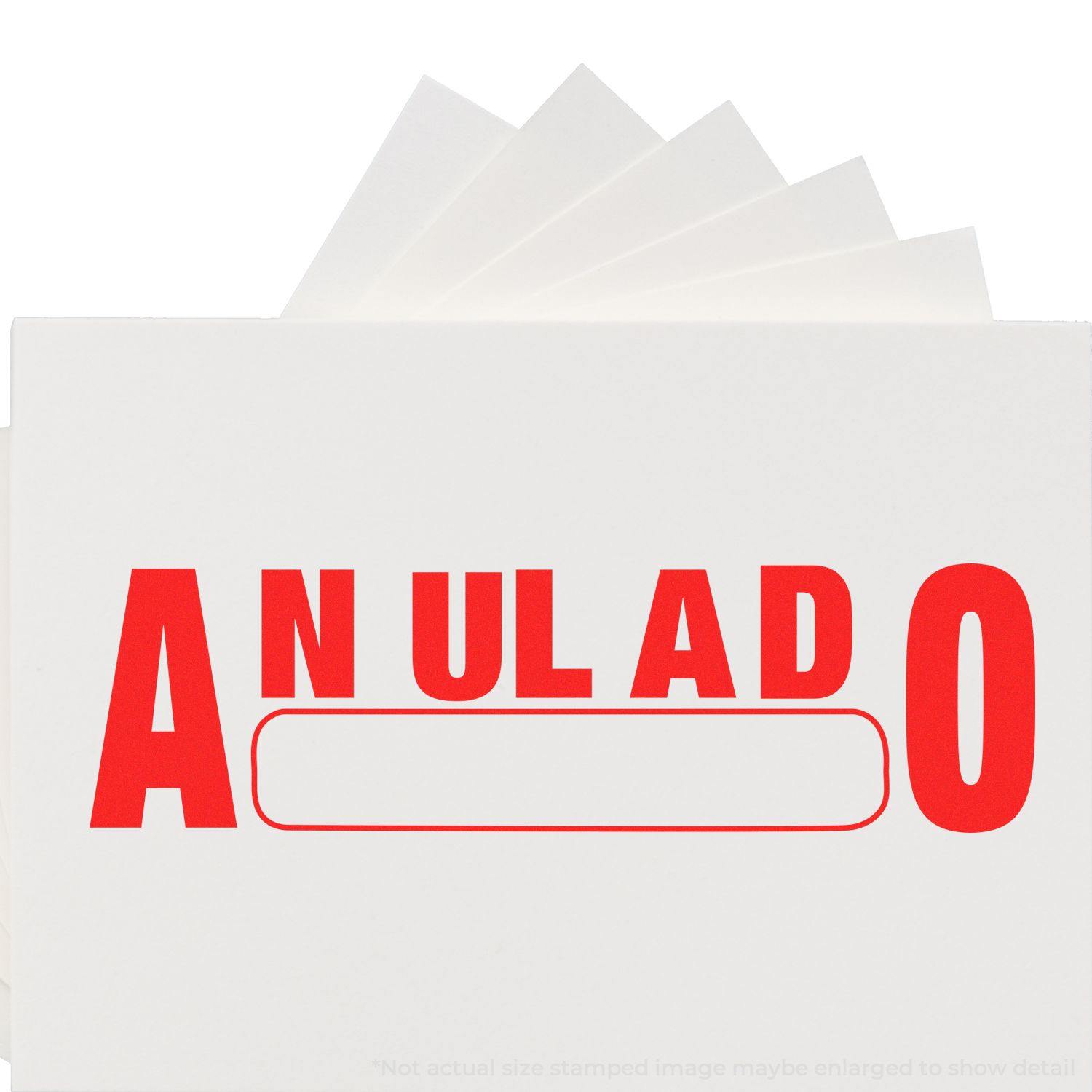 Large Self Inking Anulado Stamp in use, displaying a bold red ANULADO imprint on white paper.