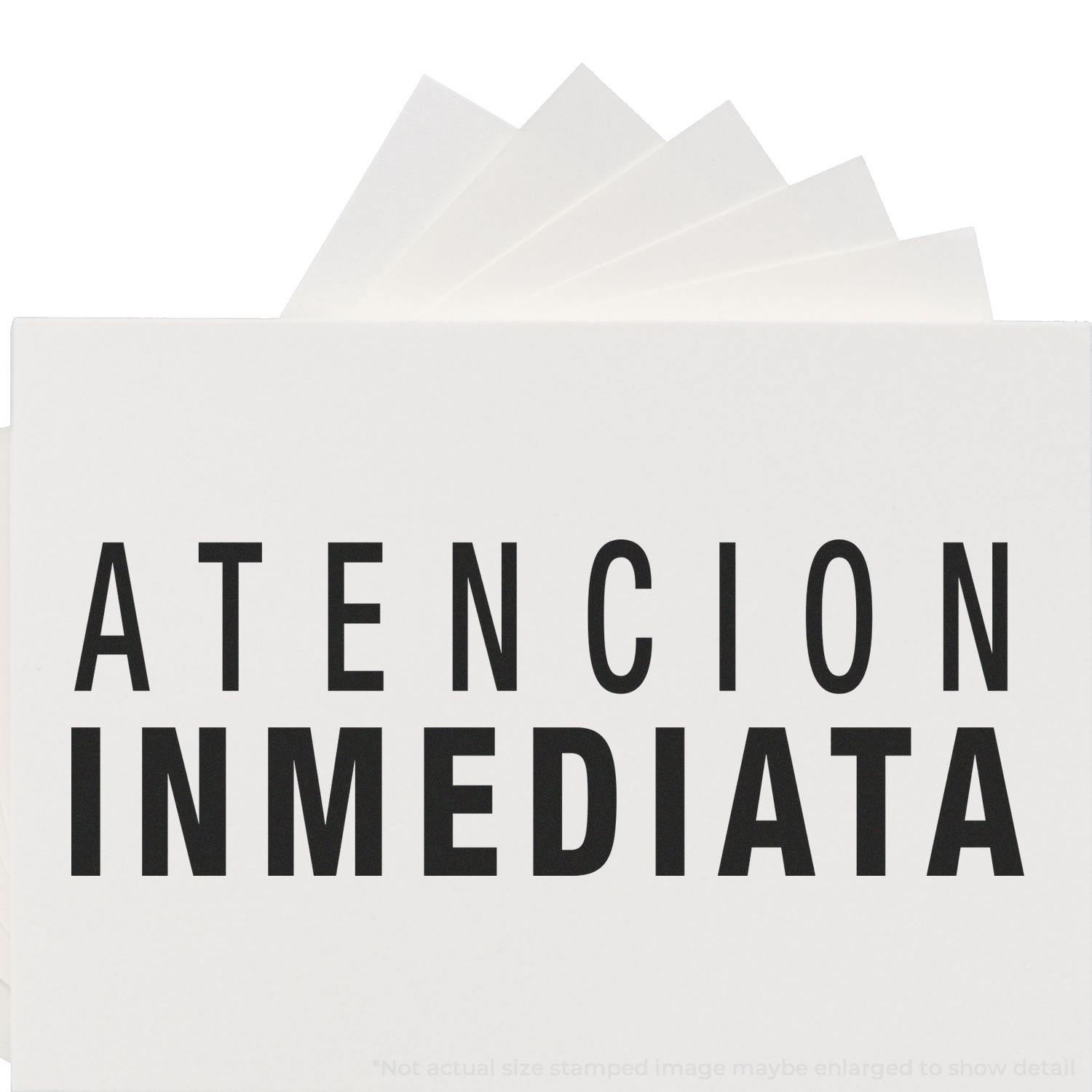 Atencion Inmediata Rubber Stamp with bold black text on white background, displayed with multiple stamped impressions.