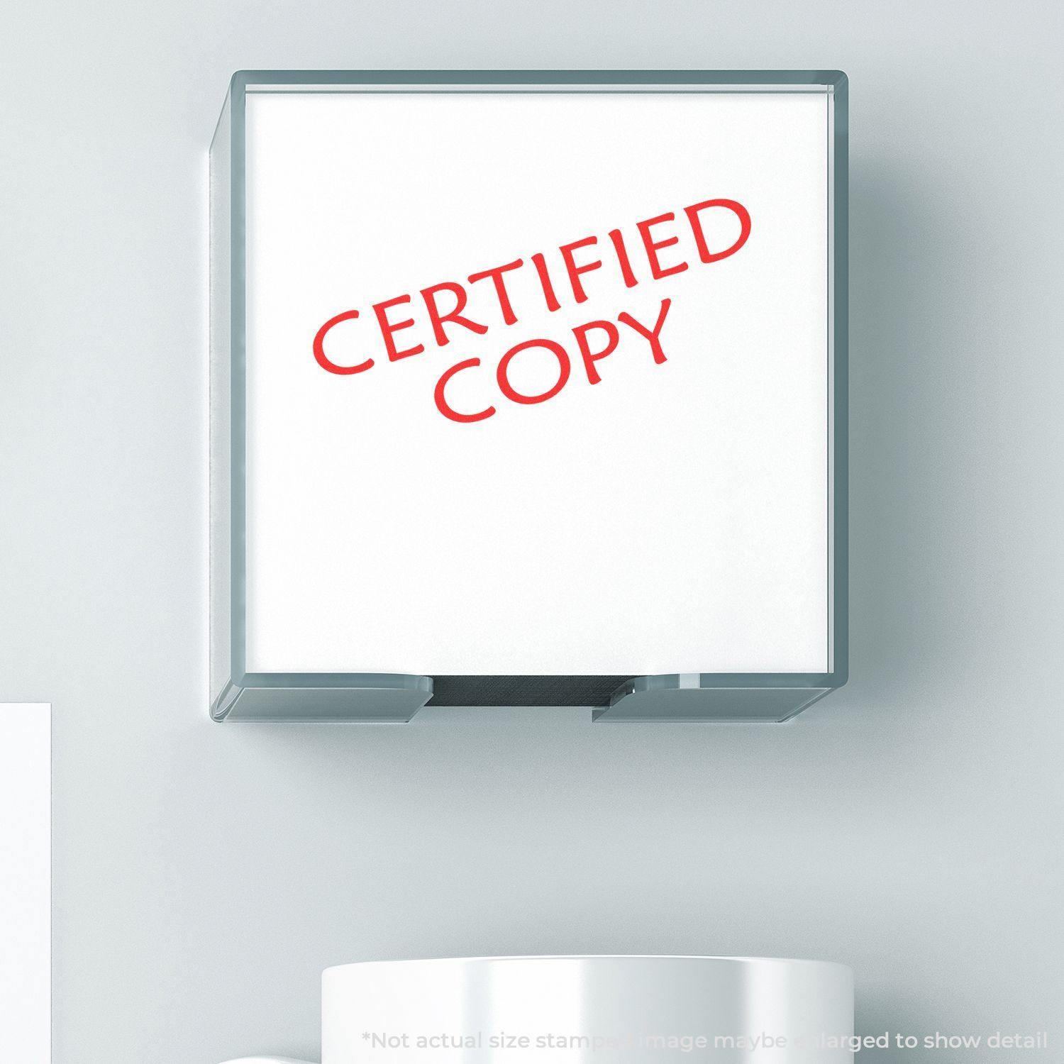 Certified Copy Rubber Stamp in use, displaying a clear red CERTIFIED COPY imprint on a white surface.